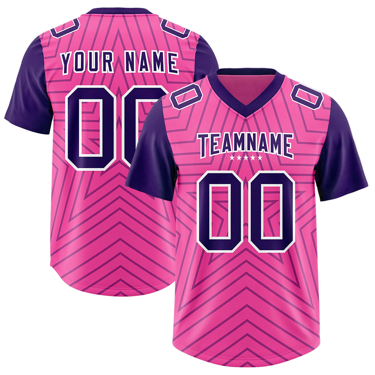 Custom Pink Purple Personalized Star Pattern Raglan Sleeves Authentic American Football Jersey