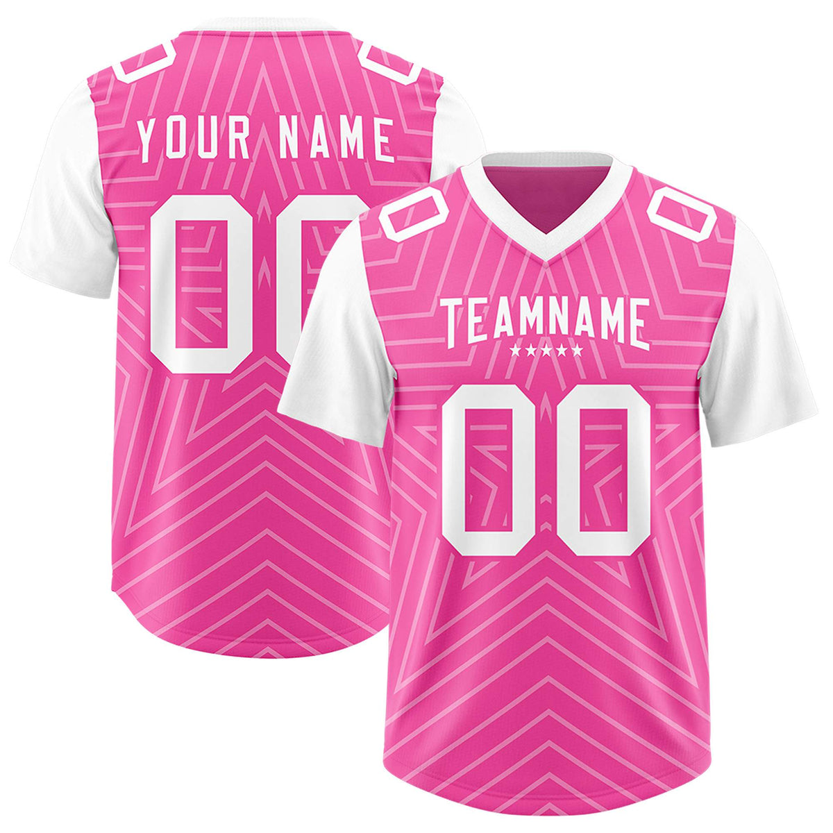 Custom Pink White Personalized Star Pattern Raglan Sleeves Authentic American Football Jersey