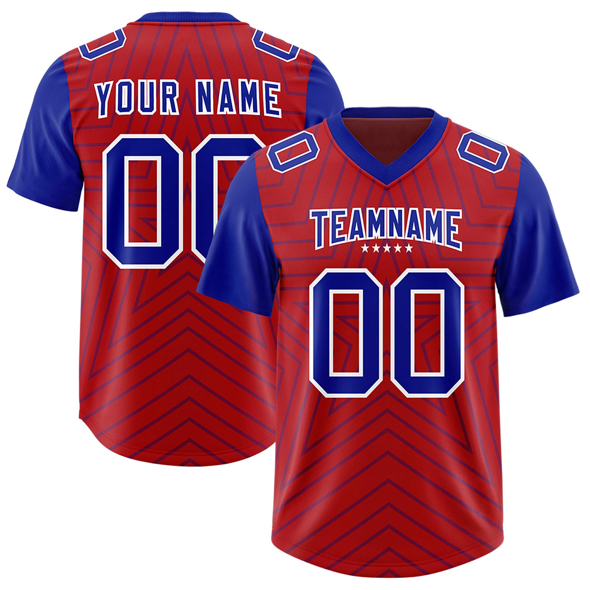 Custom Red Royal Personalized Star Pattern Raglan Sleeves Authentic American Football Jersey