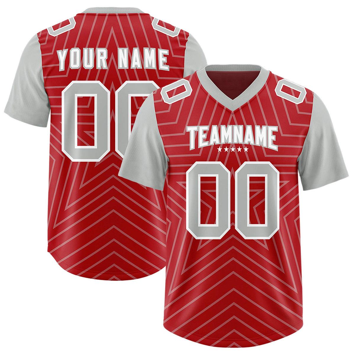 Custom Red Gray Personalized Star Pattern Raglan Sleeves Authentic American Football Jersey