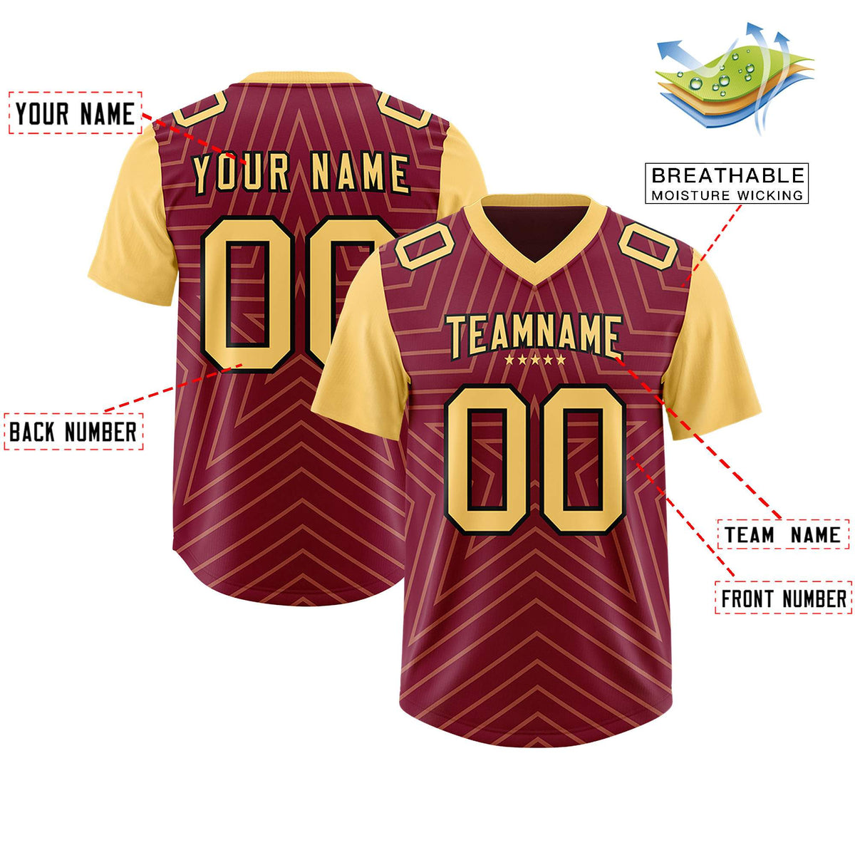 Custom Cardinal Khaki Personalized Star Pattern Raglan Sleeves Authentic American Football Jersey