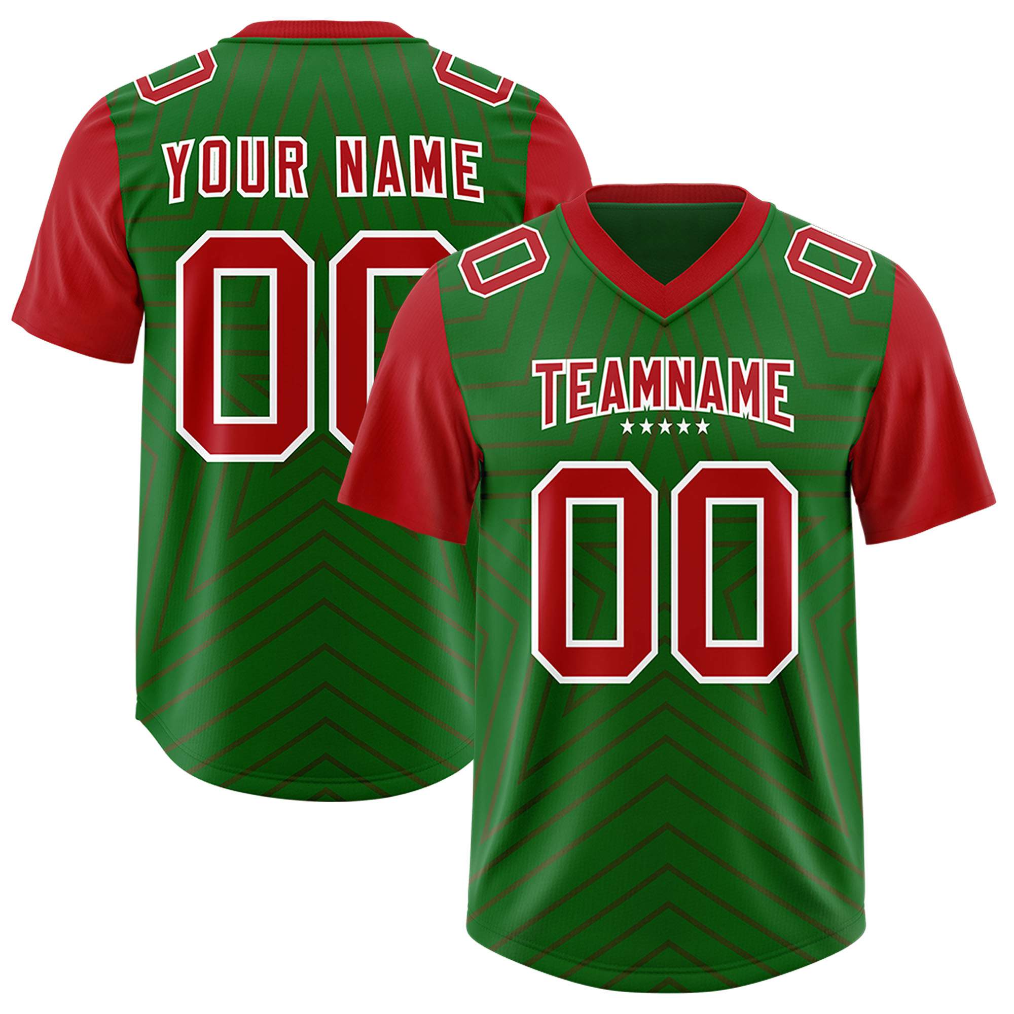 Custom Kelly Green Red Personalized Star Pattern Raglan Sleeves Authentic American Football Jersey