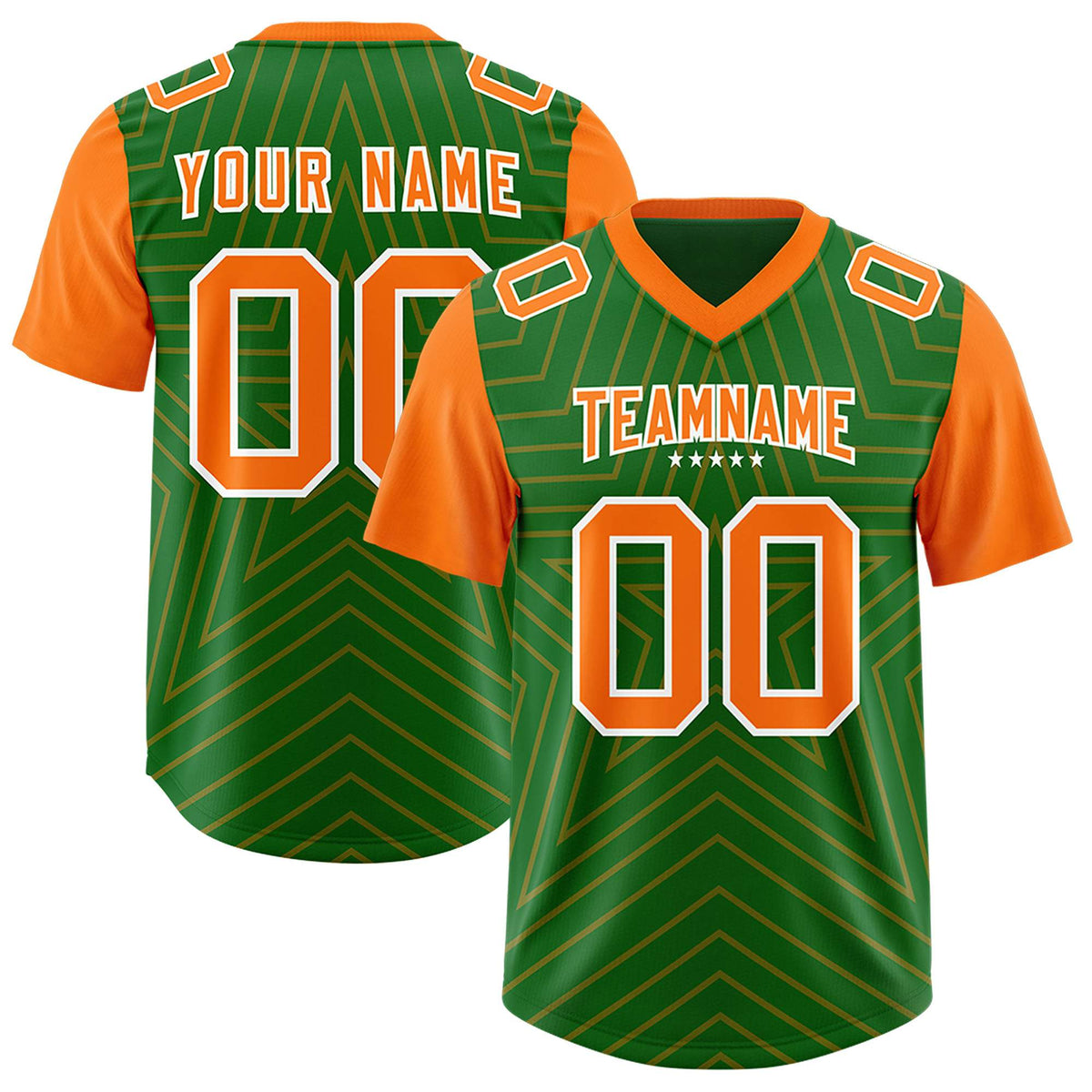 Custom Kelly Green Orange Personalized Star Pattern Raglan Sleeves Authentic American Football Jersey