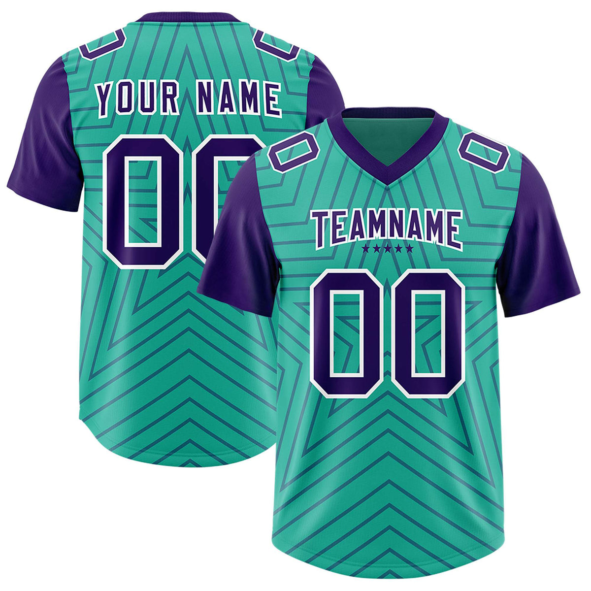 Custom Bright Green Purple Personalized Star Pattern Raglan Sleeves Authentic American Football Jersey