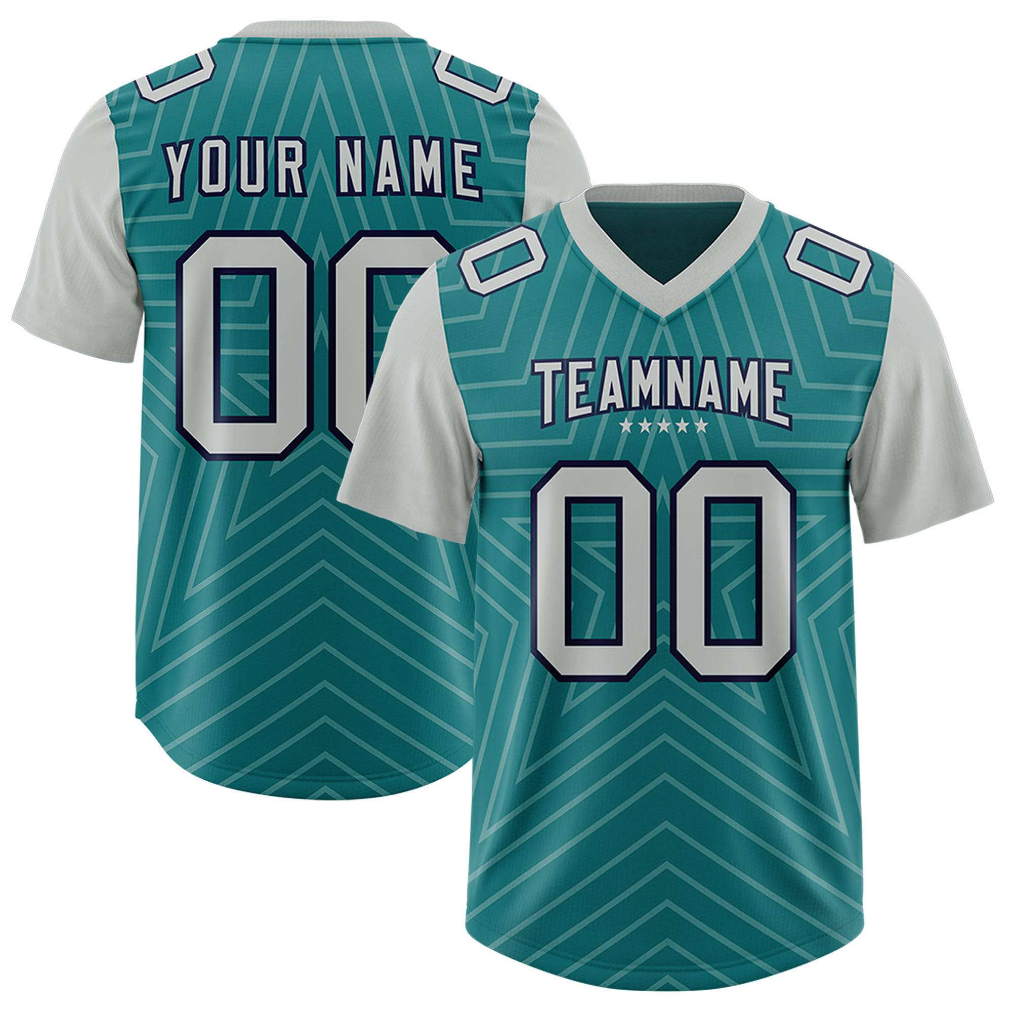 Custom Aqua Gray Personalized Star Pattern Raglan Sleeves Authentic American Football Jersey