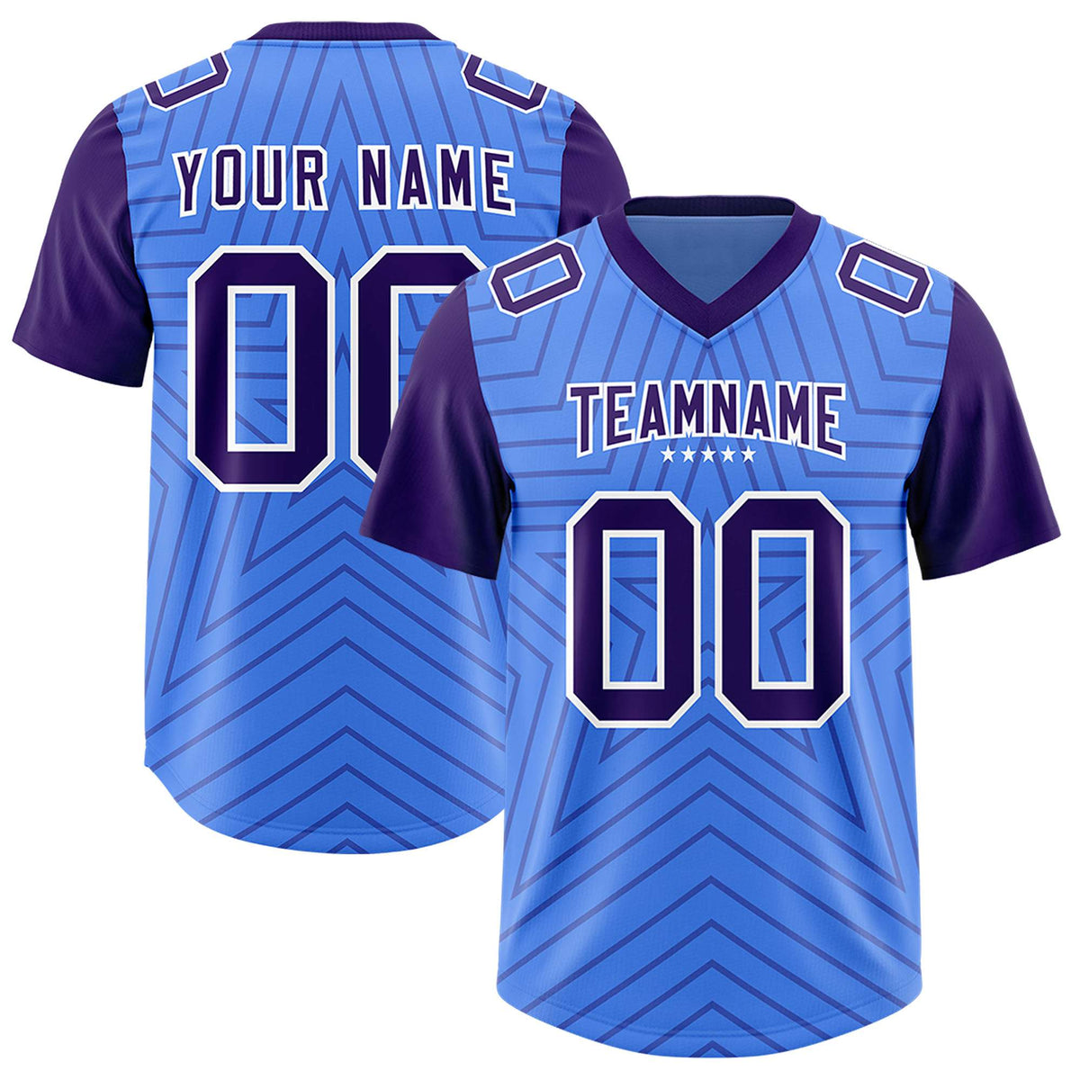 Custom Powder Blue Purple Personalized Star Pattern Raglan Sleeves Authentic American Football Jersey