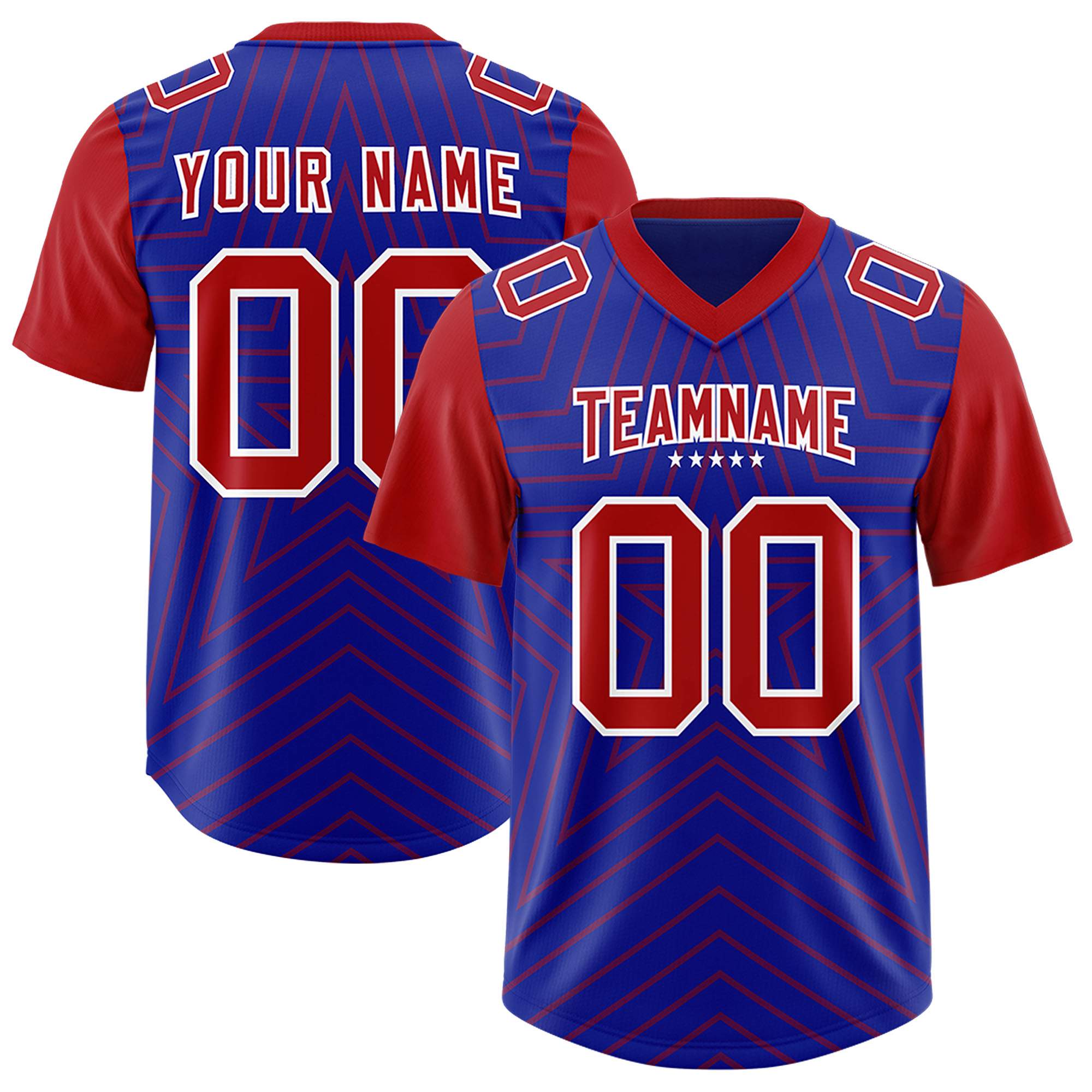 Custom Royal Red Personalized Star Pattern Raglan Sleeves Authentic American Football Jersey