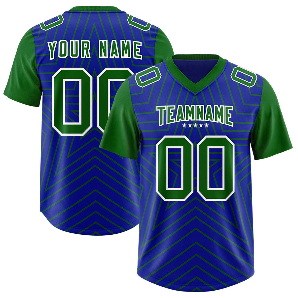 Custom Royal Kelly Green Personalized Star Pattern Raglan Sleeves Authentic American Football Jersey