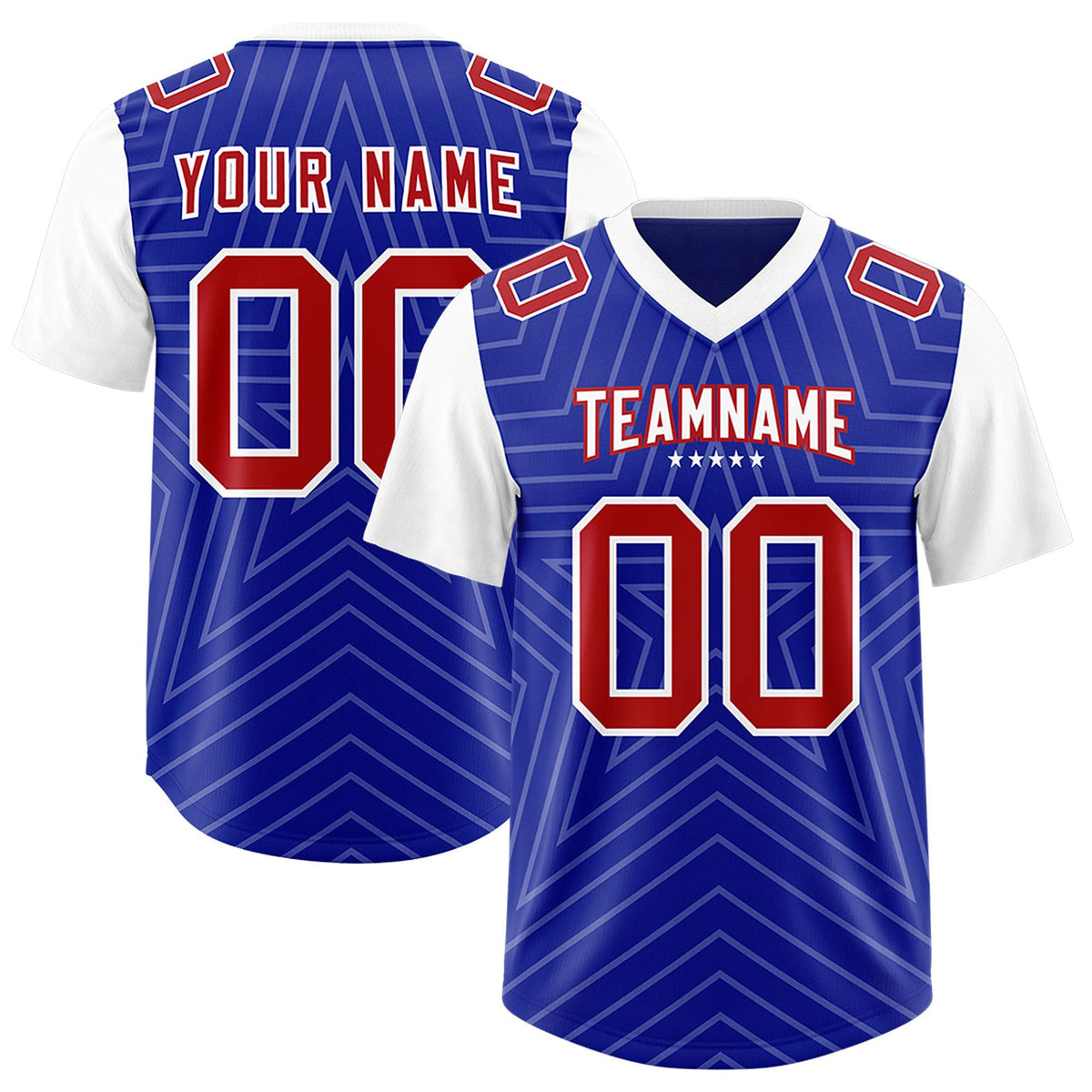 Custom Royal White Personalized Star Pattern Raglan Sleeves Authentic American Football Jersey