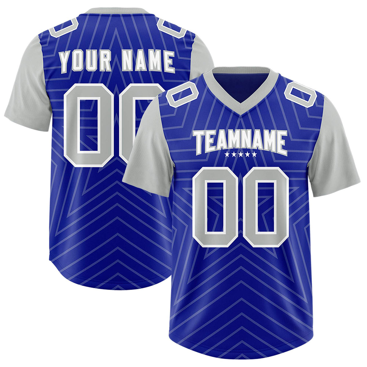 Custom Royal Gray Personalized Star Pattern Raglan Sleeves Authentic American Football Jersey