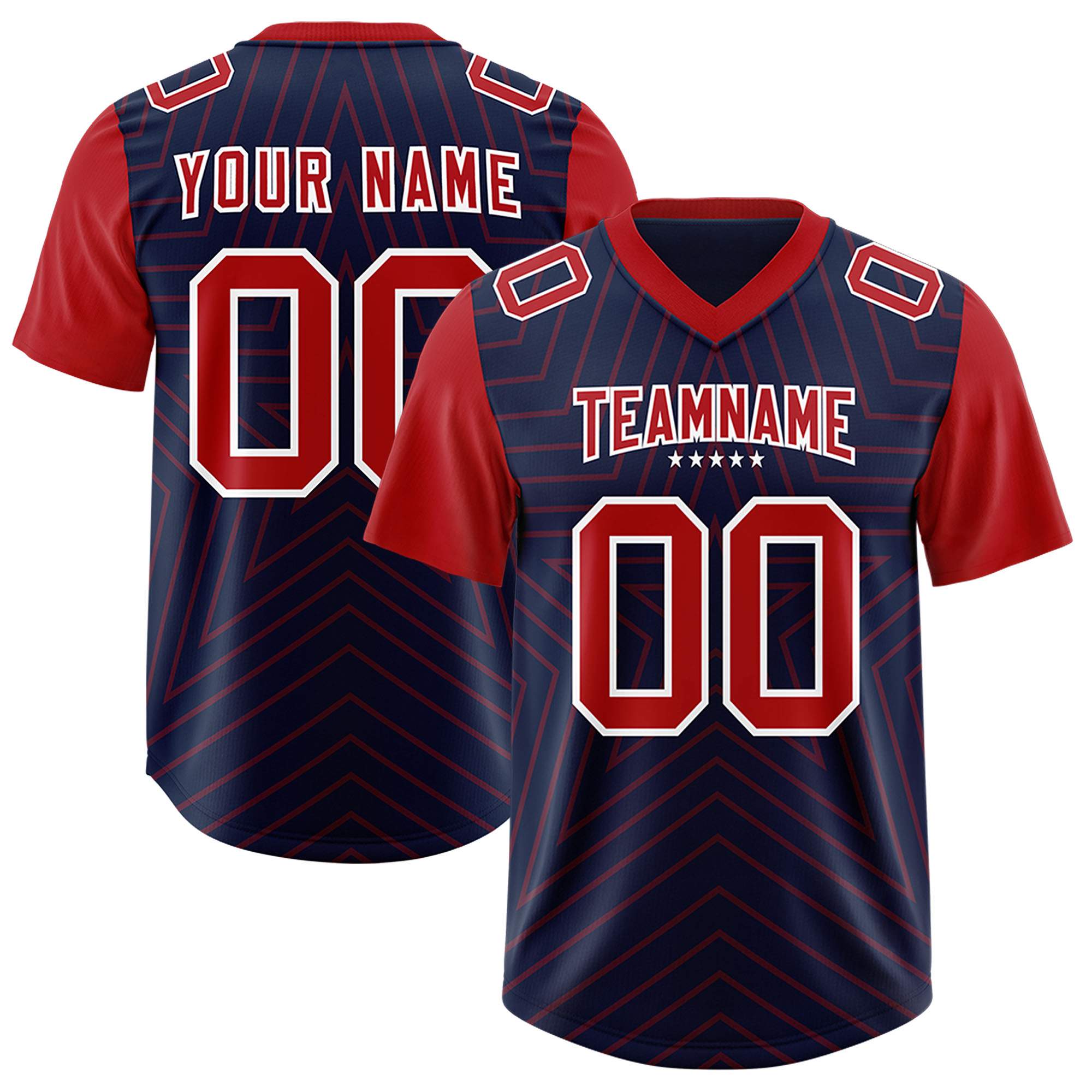 Custom Navy Red Personalized Star Pattern Raglan Sleeves Authentic American Football Jersey