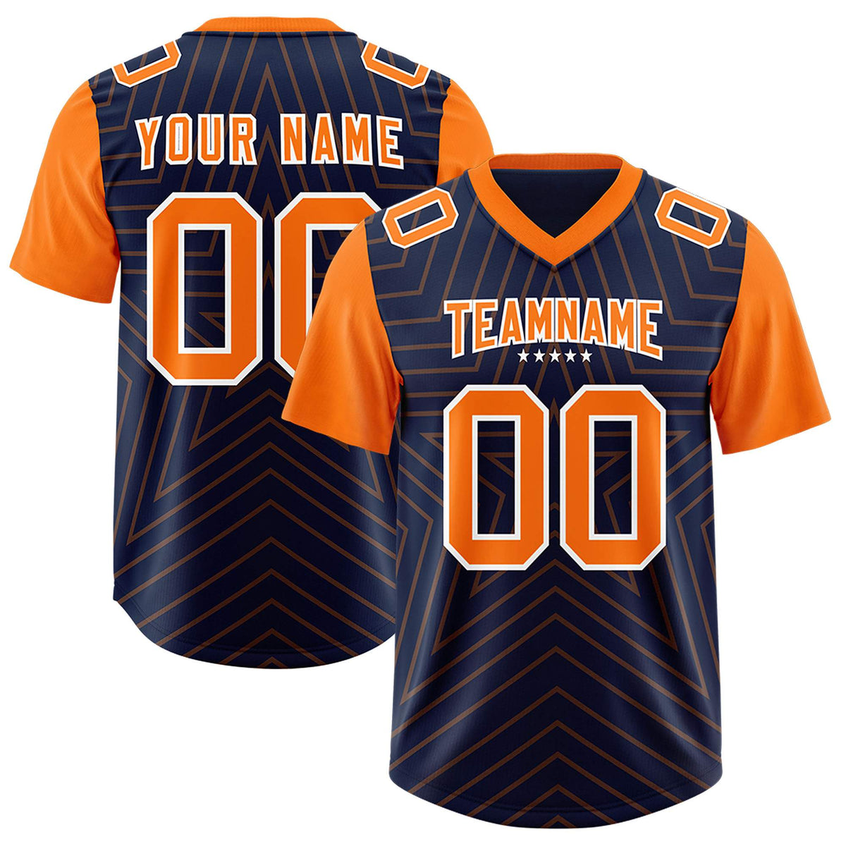 Custom Navy Orange Personalized Star Pattern Raglan Sleeves Authentic American Football Jersey
