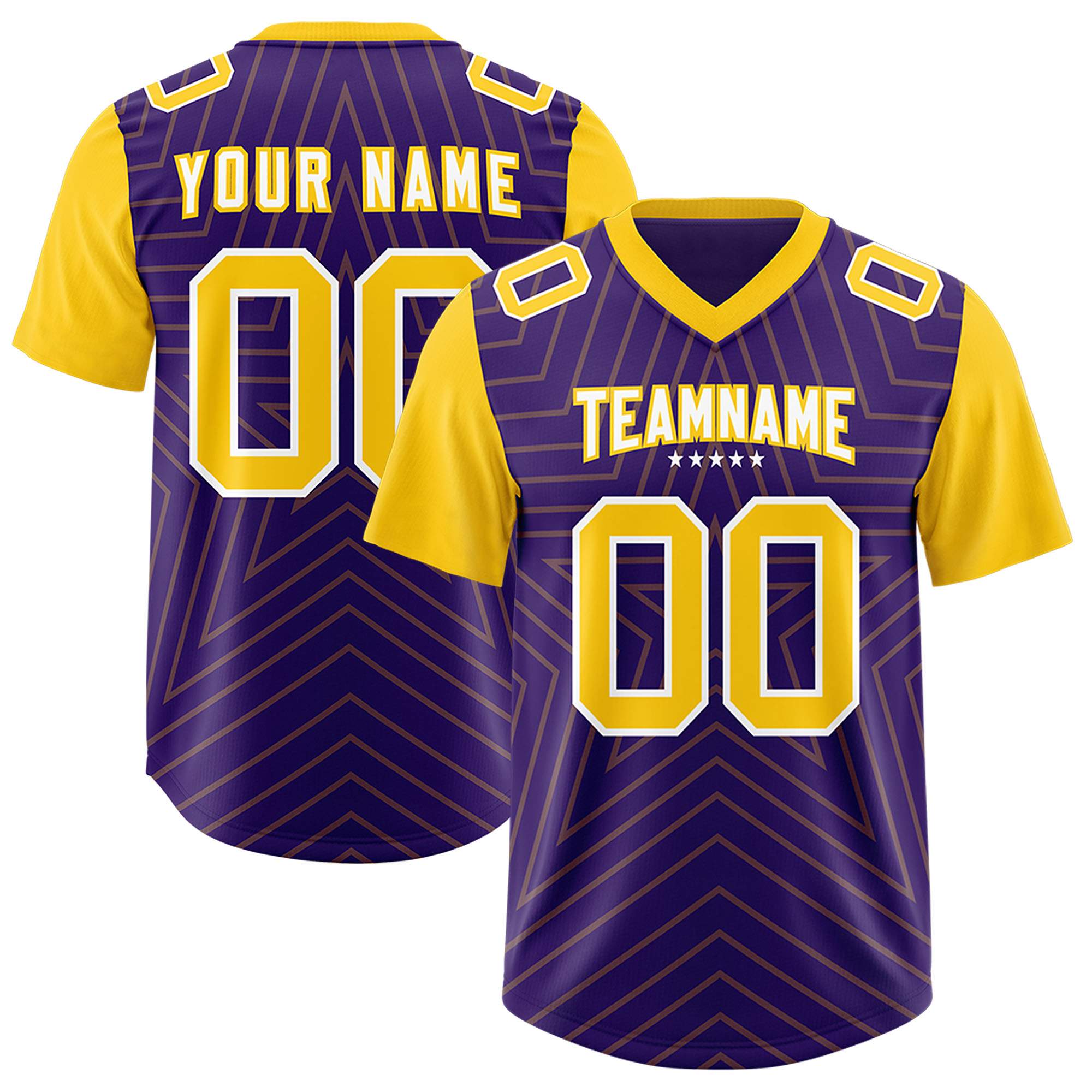 Custom Purple Gold Personalized Star Pattern Raglan Sleeves Authentic American Football Jersey
