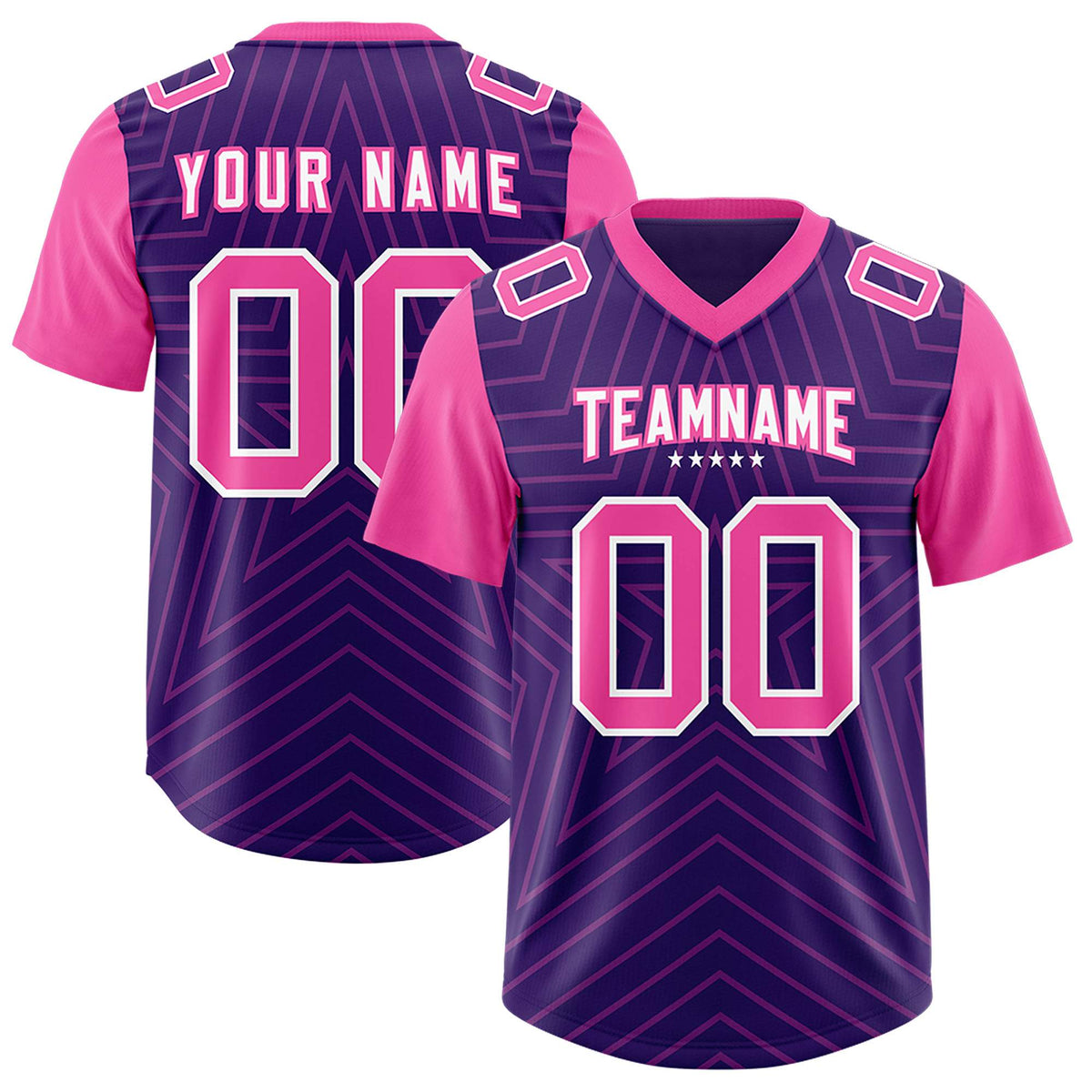 Custom Purple Pink Personalized Star Pattern Raglan Sleeves Authentic American Football Jersey
