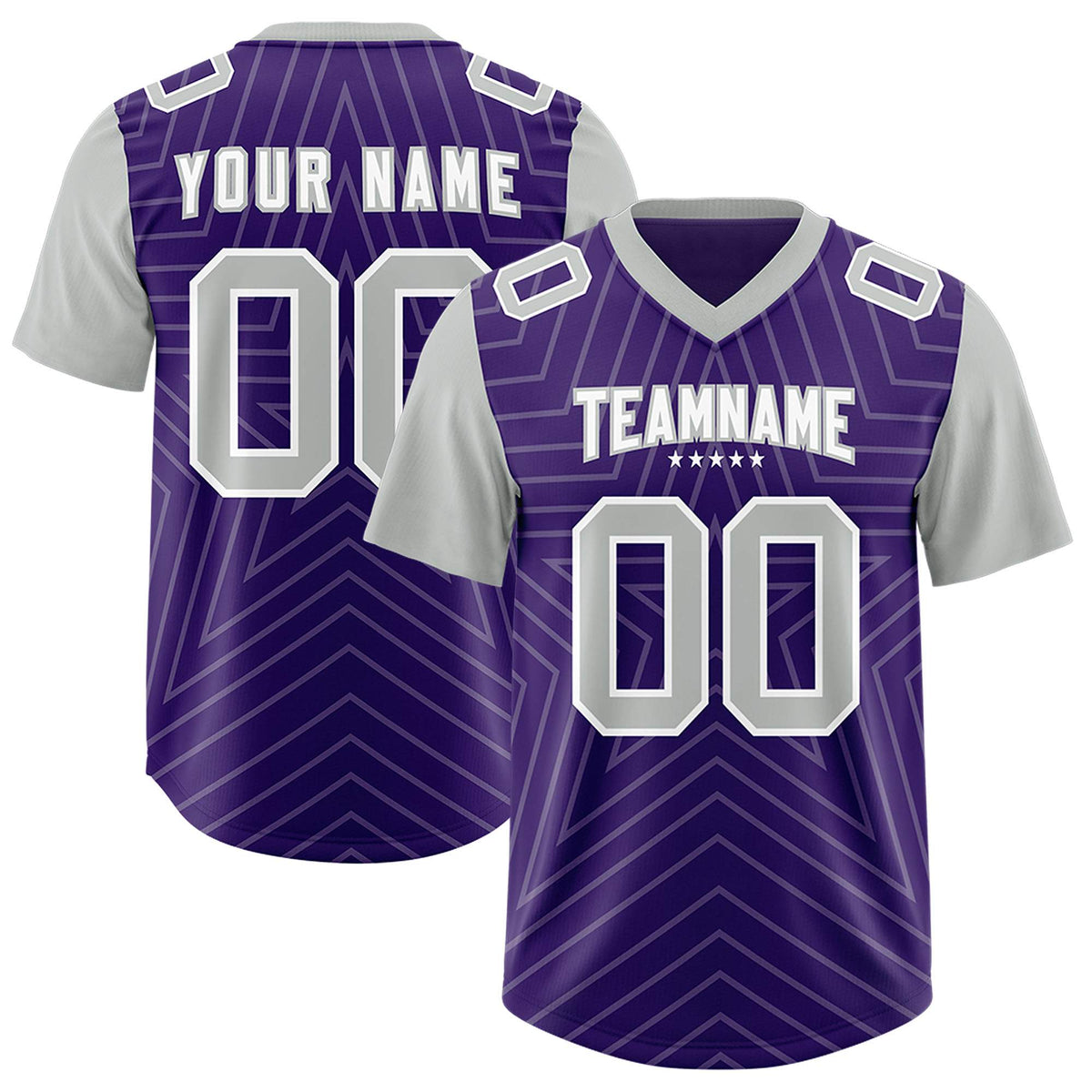 Custom Purple Gray Personalized Star Pattern Raglan Sleeves Authentic American Football Jersey
