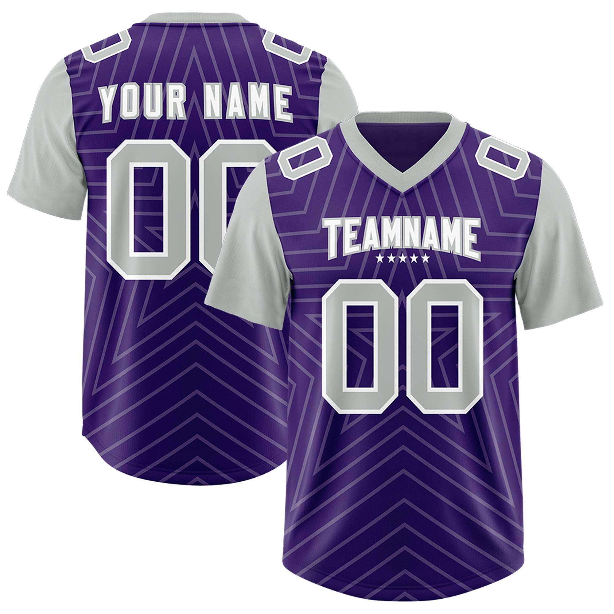 Custom Purple Gray Personalized Star Pattern Raglan Sleeves Authentic American Football Jersey