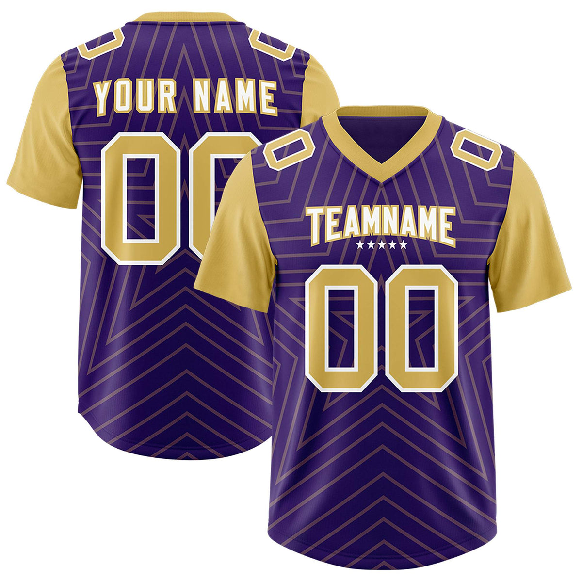 Custom Purple Old Gold Personalized Star Pattern Raglan Sleeves Authentic American Football Jersey