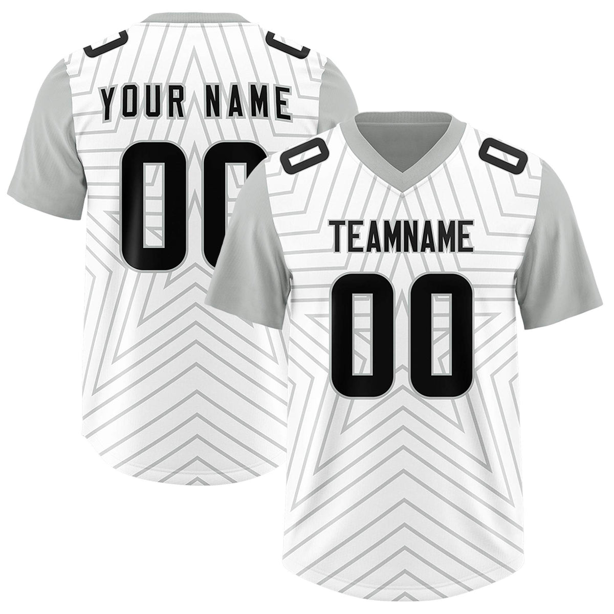 Custom White Gray Personalized Star Pattern Raglan Sleeves Authentic American Football Jersey