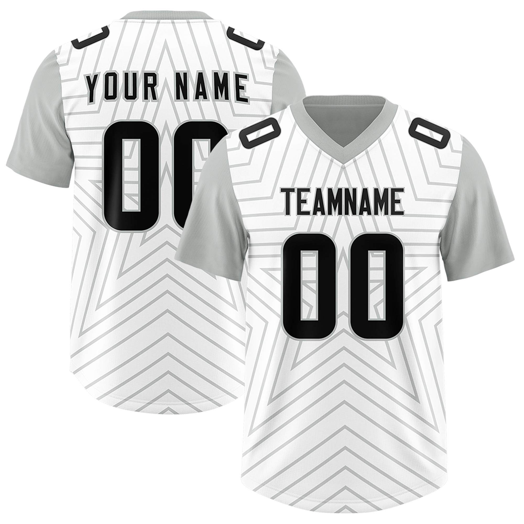 Custom White Gray Personalized Star Pattern Raglan Sleeves Authentic American Football Jersey