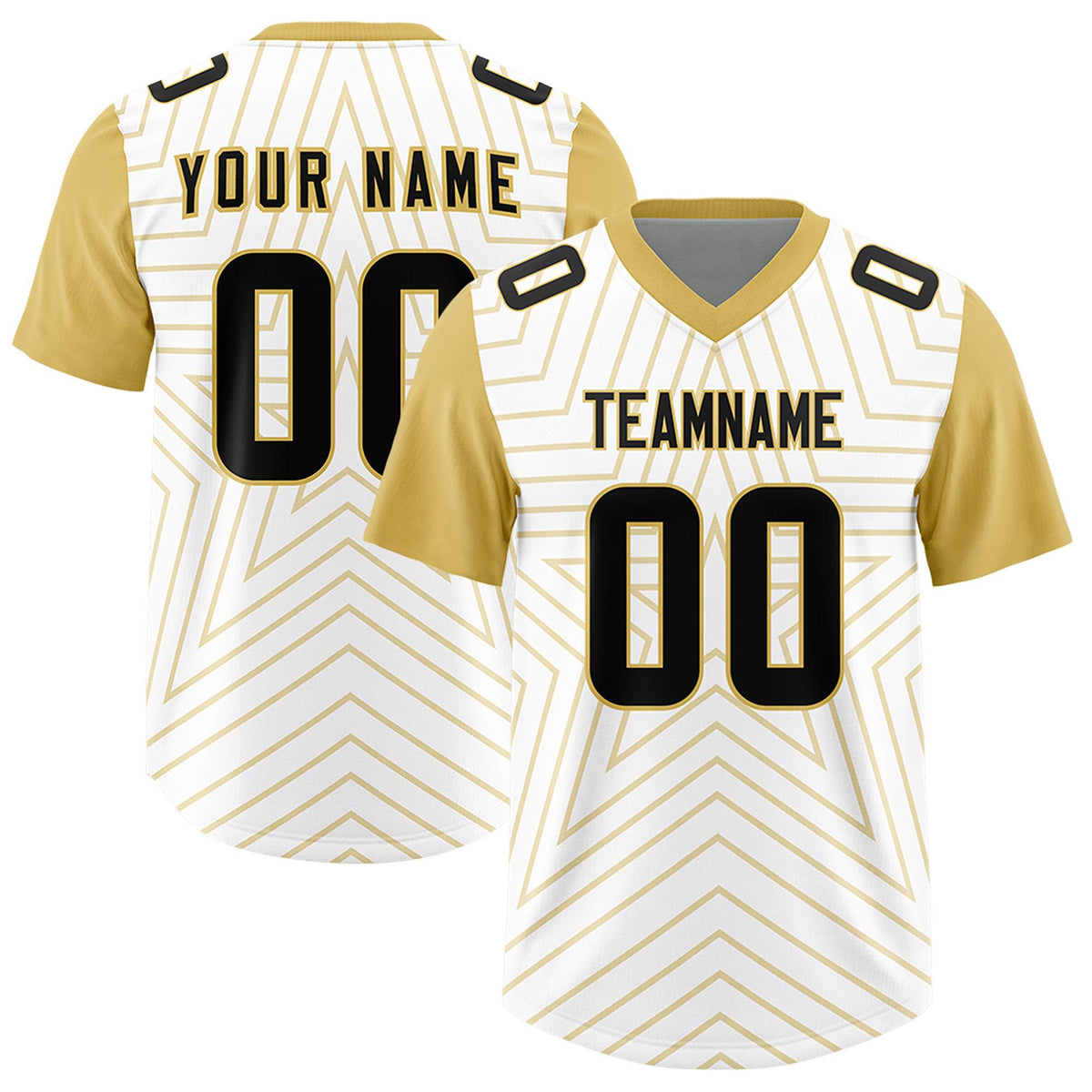 Custom White Old Gold Personalized Star Pattern Raglan Sleeves Authentic American Football Jersey
