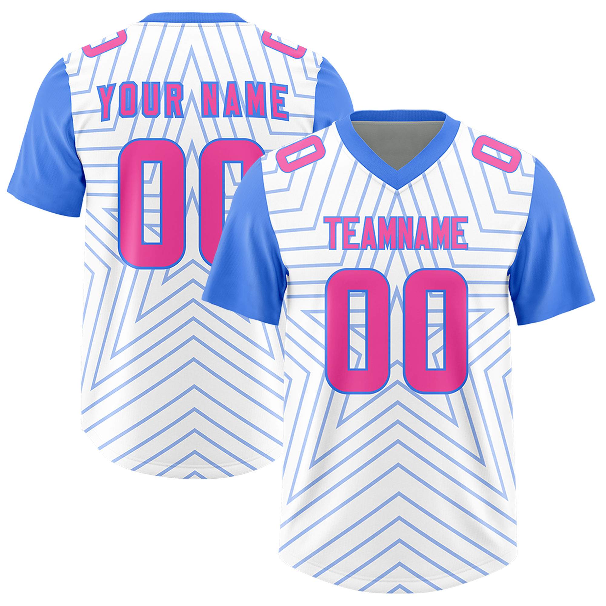 Custom White Powder Blue Personalized Star Pattern Raglan Sleeves Authentic American Football Jersey