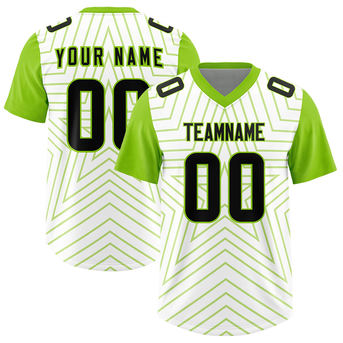 Custom White Neon Green Personalized Star Pattern Raglan Sleeves Authentic American Football Jersey