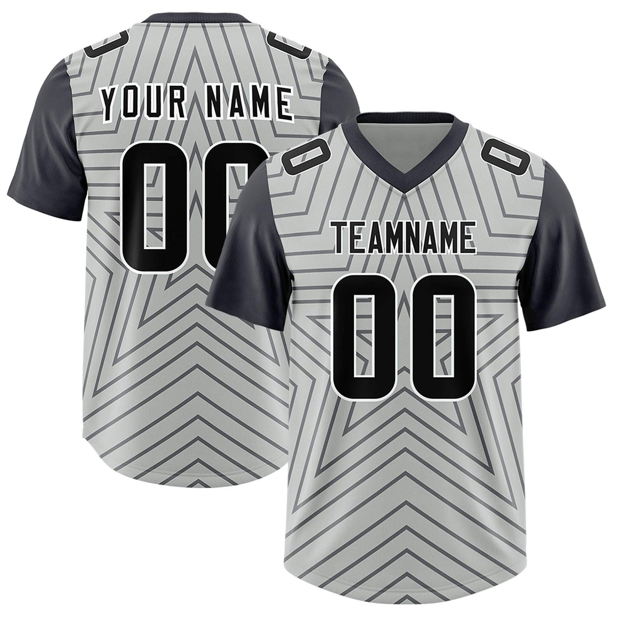 Custom Gray Dark Gray Personalized Star Pattern Raglan Sleeves Authentic American Football Jersey
