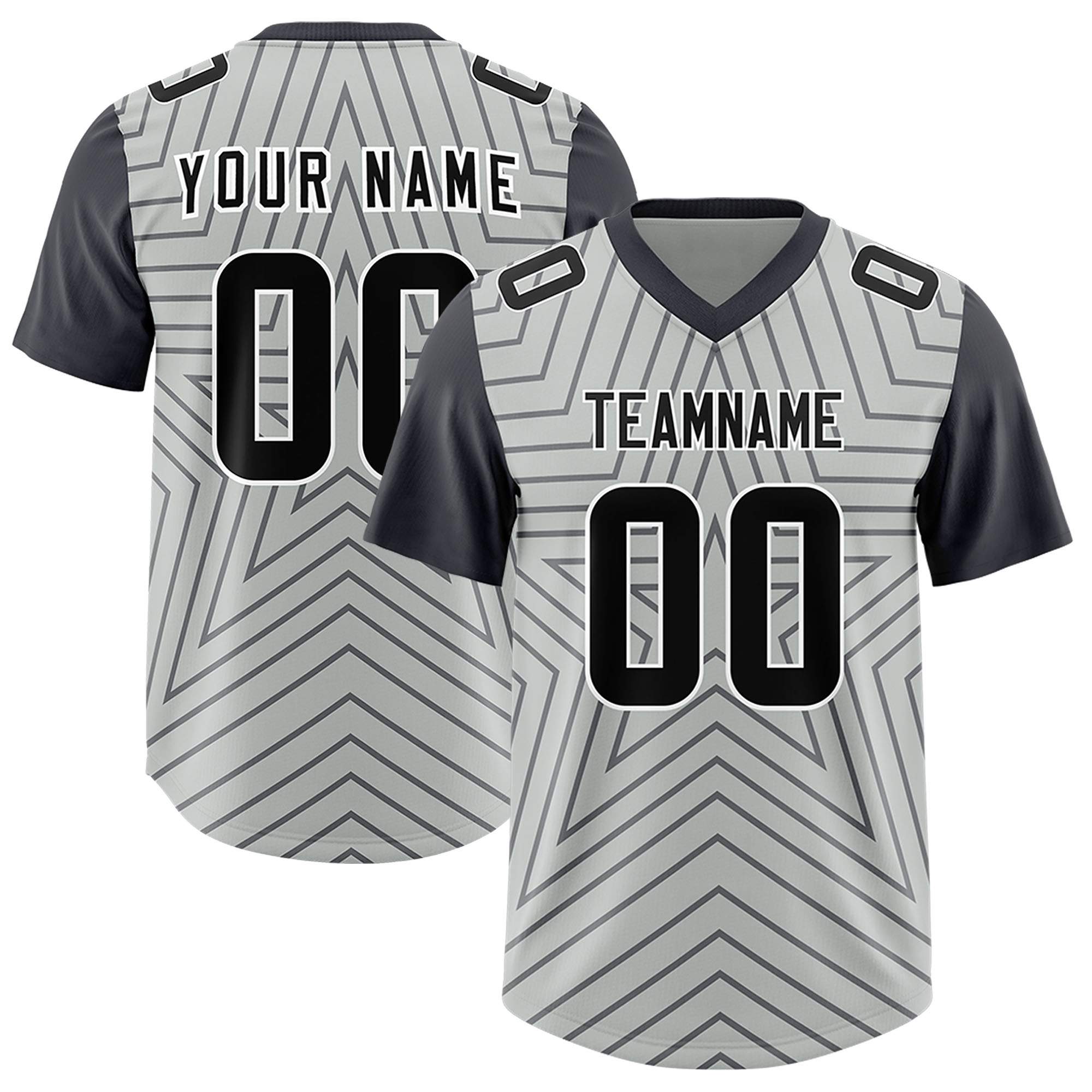 Custom Gray Dark Gray Personalized Star Pattern Raglan Sleeves Authentic American Football Jersey