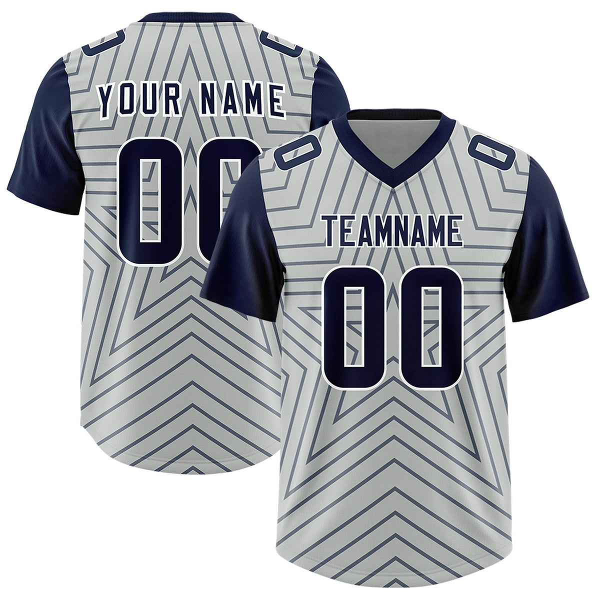 Custom Gray Navy Personalized Star Pattern Raglan Sleeves Authentic American Football Jersey