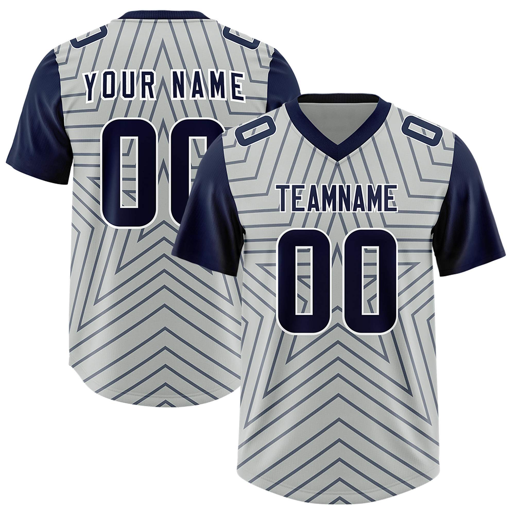 Custom Gray Navy Personalized Star Pattern Raglan Sleeves Authentic American Football Jersey