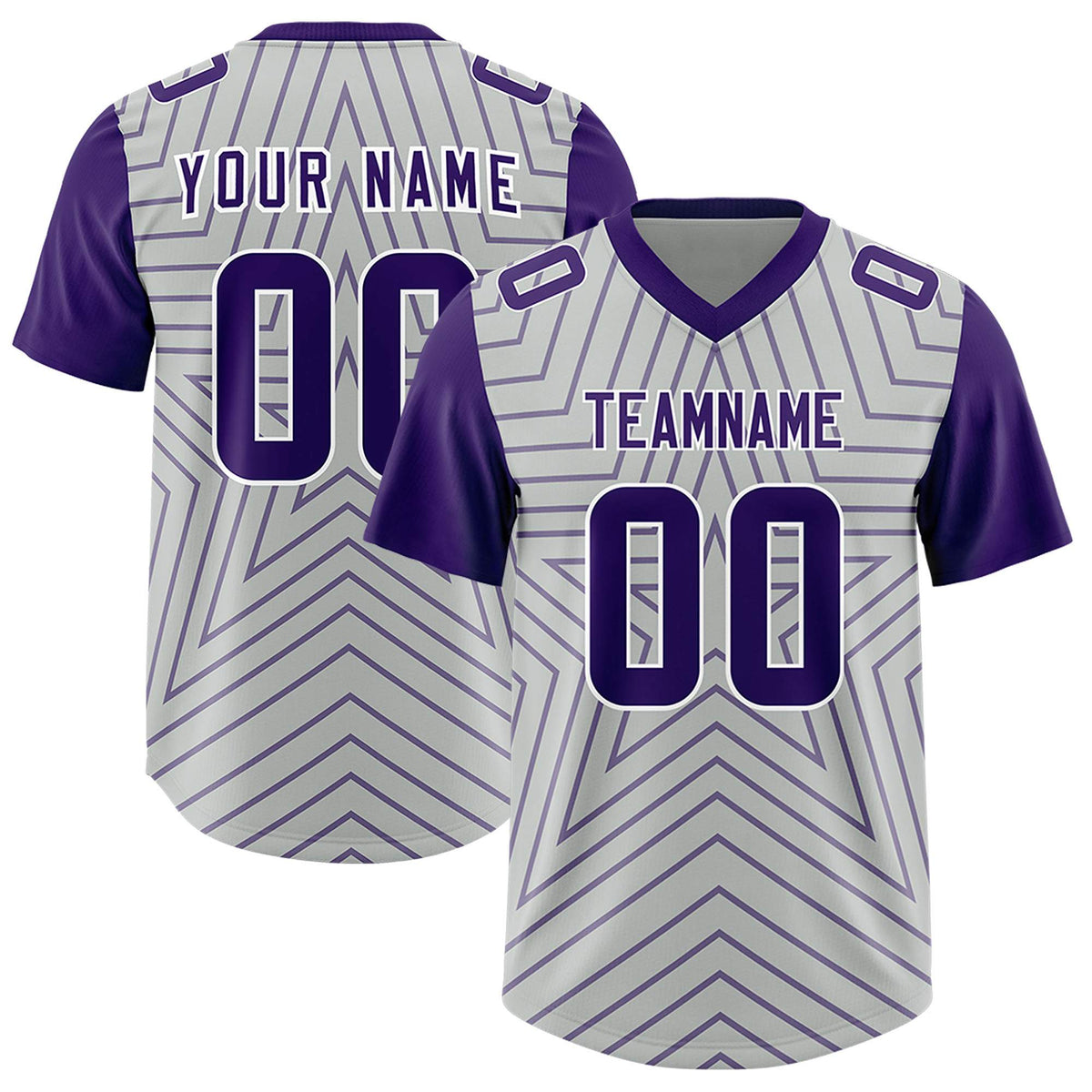 Custom Gray Purple Personalized Star Pattern Raglan Sleeves Authentic American Football Jersey