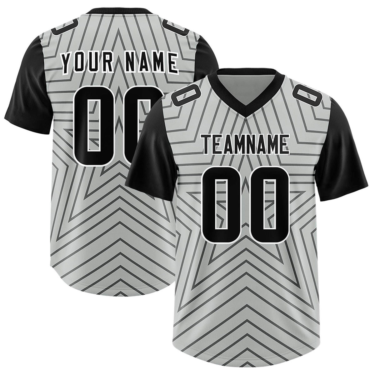 Custom Gray Black Personalized Star Pattern Raglan Sleeves Authentic American Football Jersey
