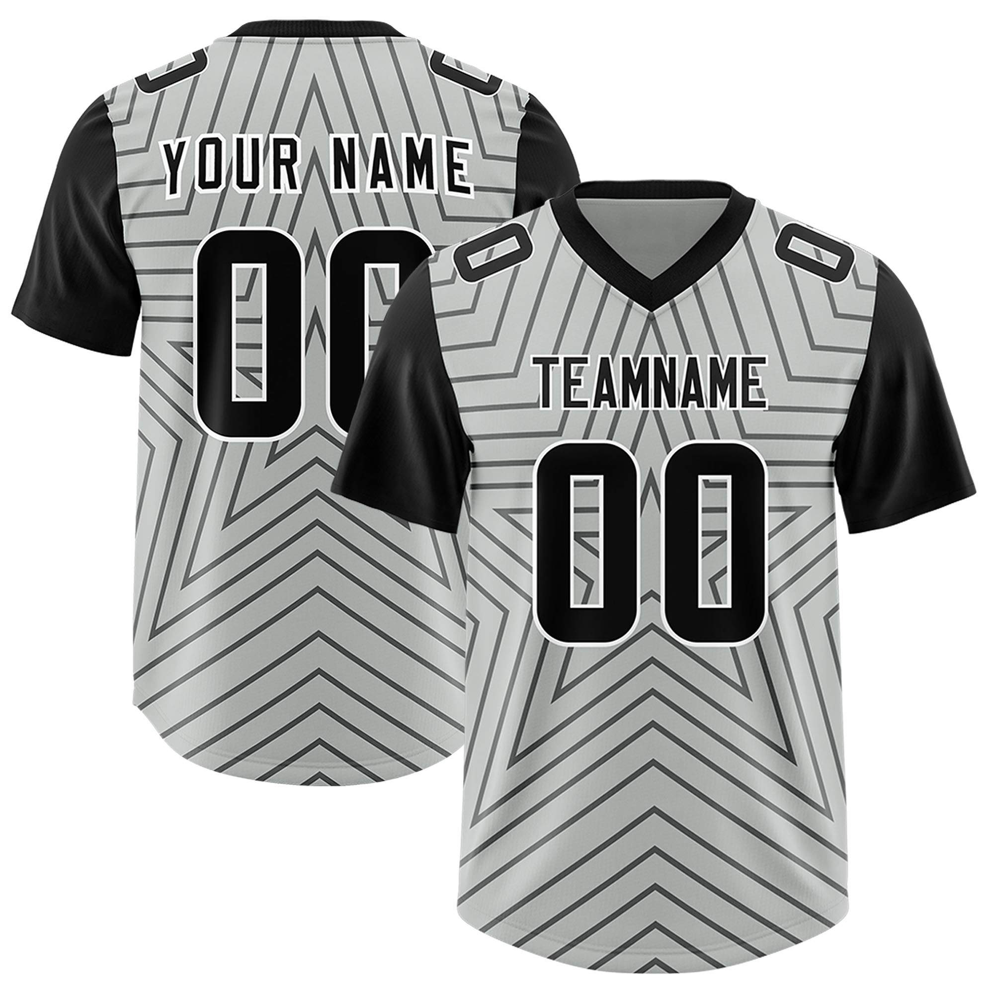 Custom Gray Black Personalized Star Pattern Raglan Sleeves Authentic American Football Jersey
