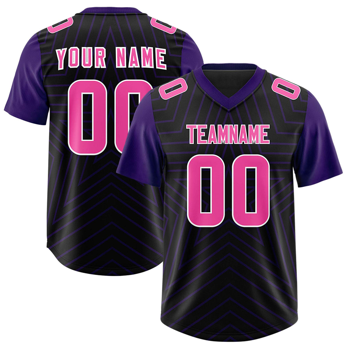 Custom Black Purple Personalized Star Pattern Raglan Sleeves Authentic American Football Jersey