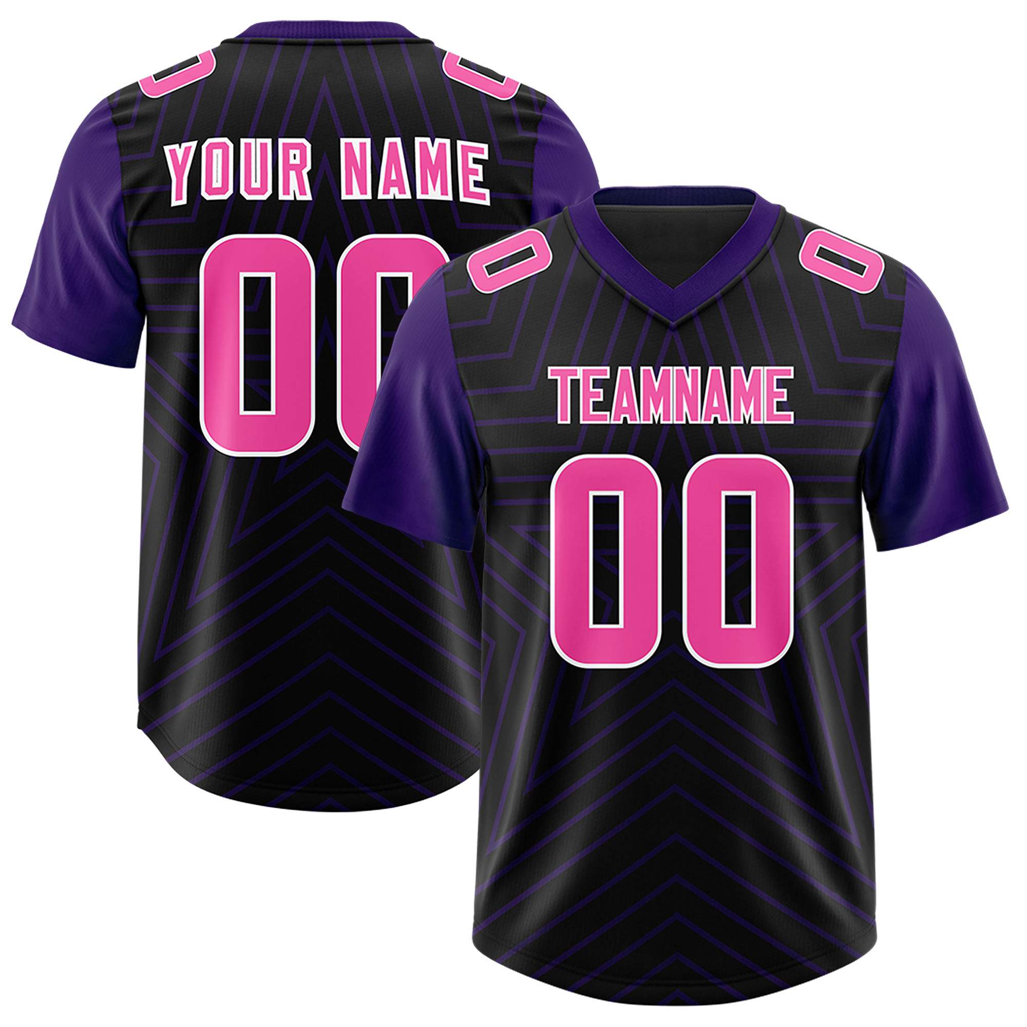 Custom Black Purple Personalized Star Pattern Raglan Sleeves Authentic American Football Jersey