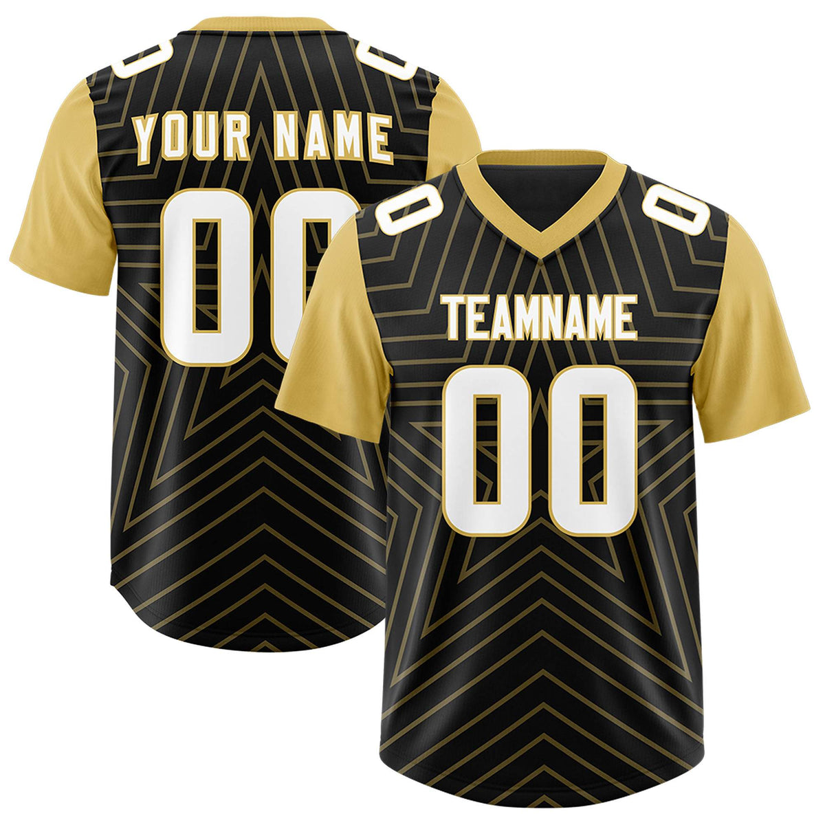 Custom Black Old Gold Personalized Star Pattern Raglan Sleeves Authentic American Football Jersey