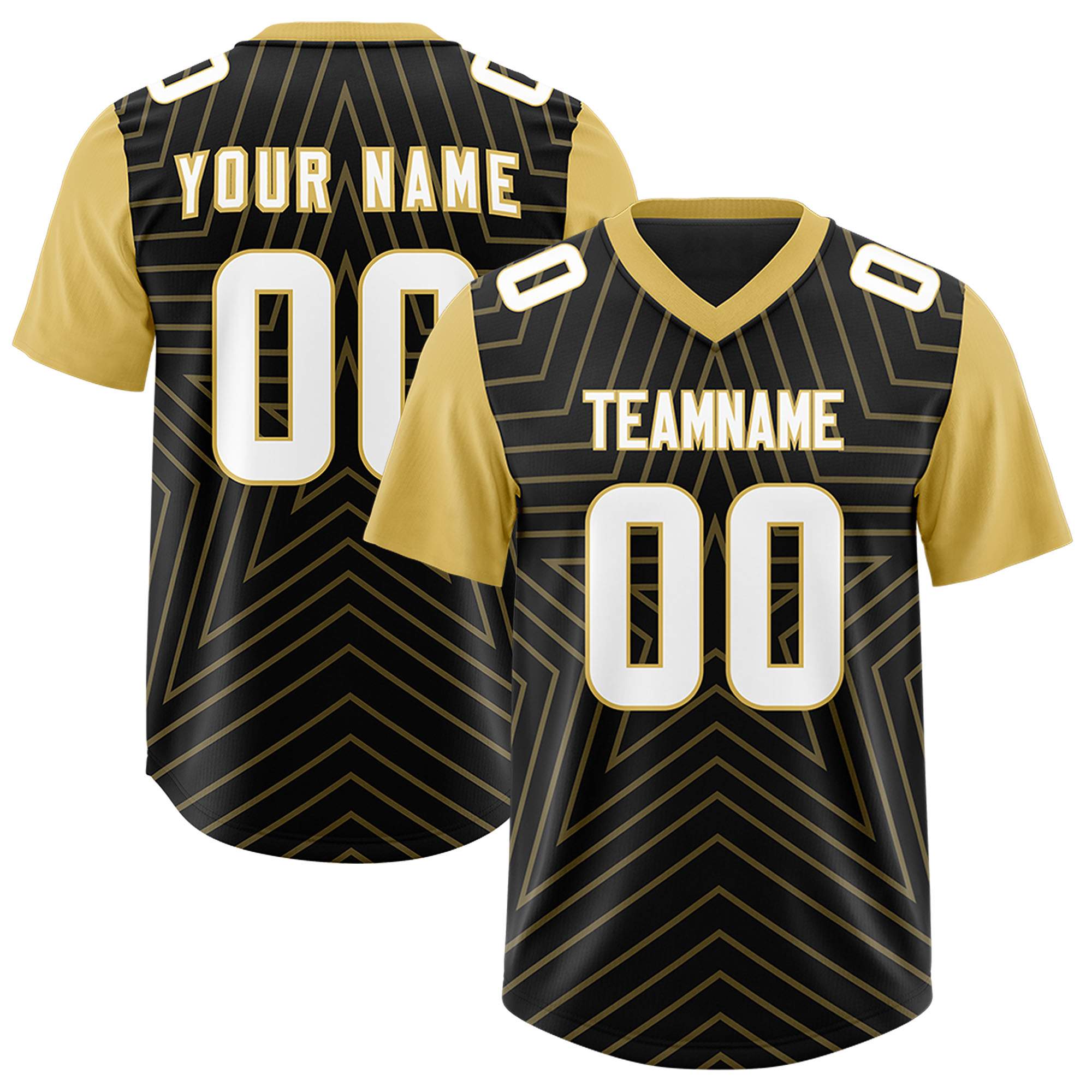 Custom Black Old Gold Personalized Star Pattern Raglan Sleeves Authentic American Football Jersey