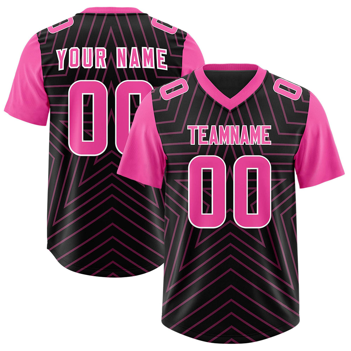 Custom Black Pink Personalized Star Pattern Raglan Sleeves Authentic American Football Jersey