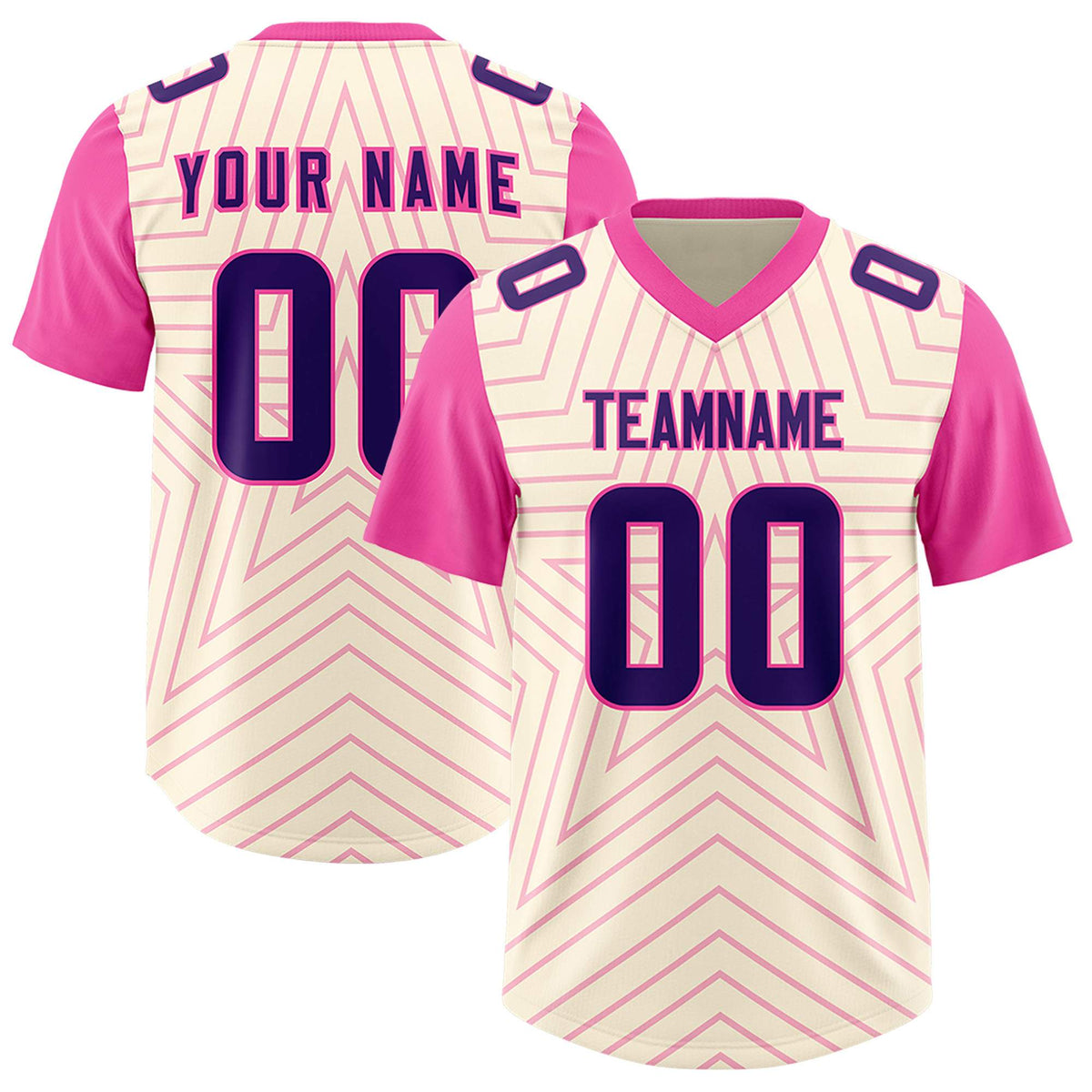 Custom Cream Pink Personalized Star Pattern Raglan Sleeves Authentic American Football Jersey