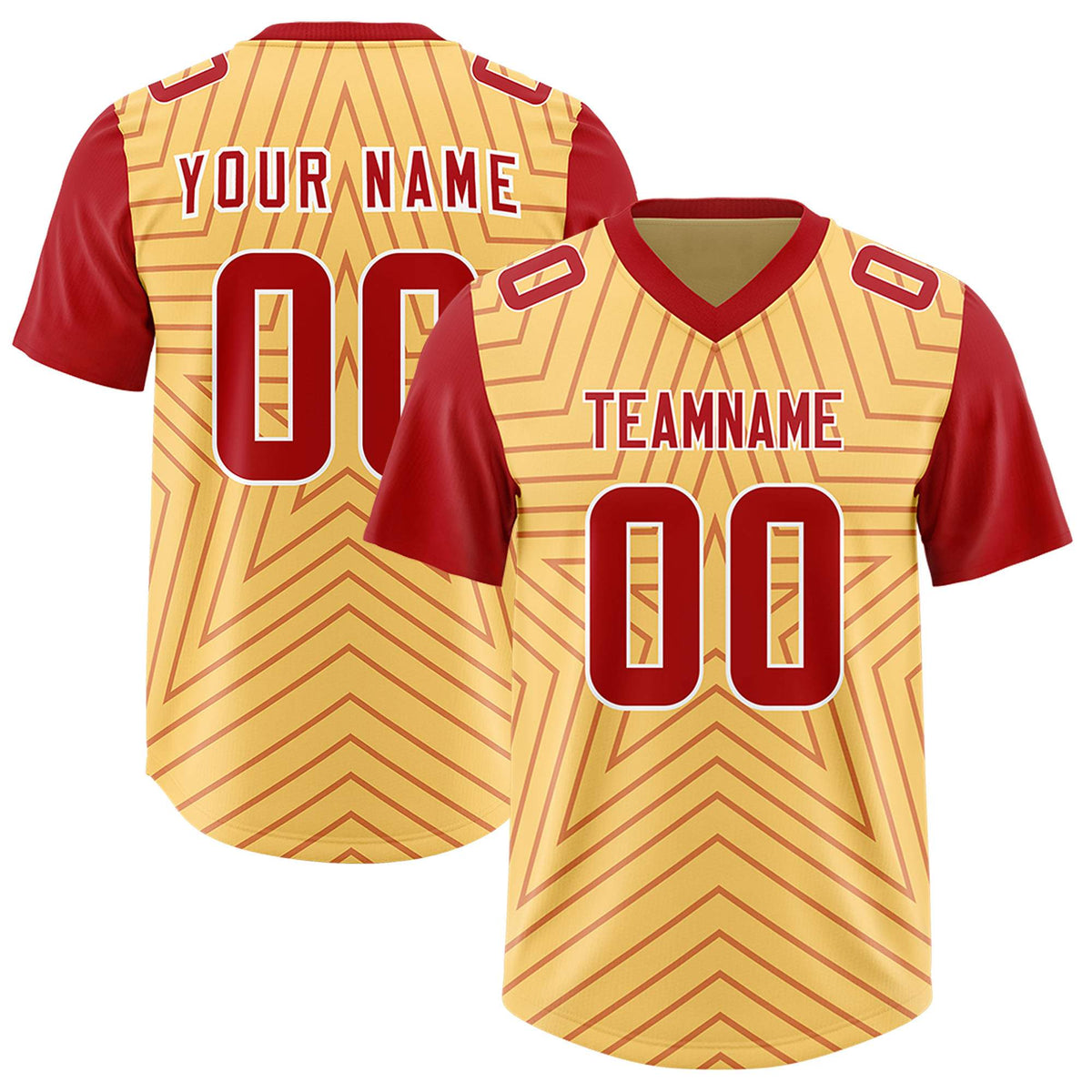 Custom Khaki Red Personalized Star Pattern Raglan Sleeves Authentic American Football Jersey