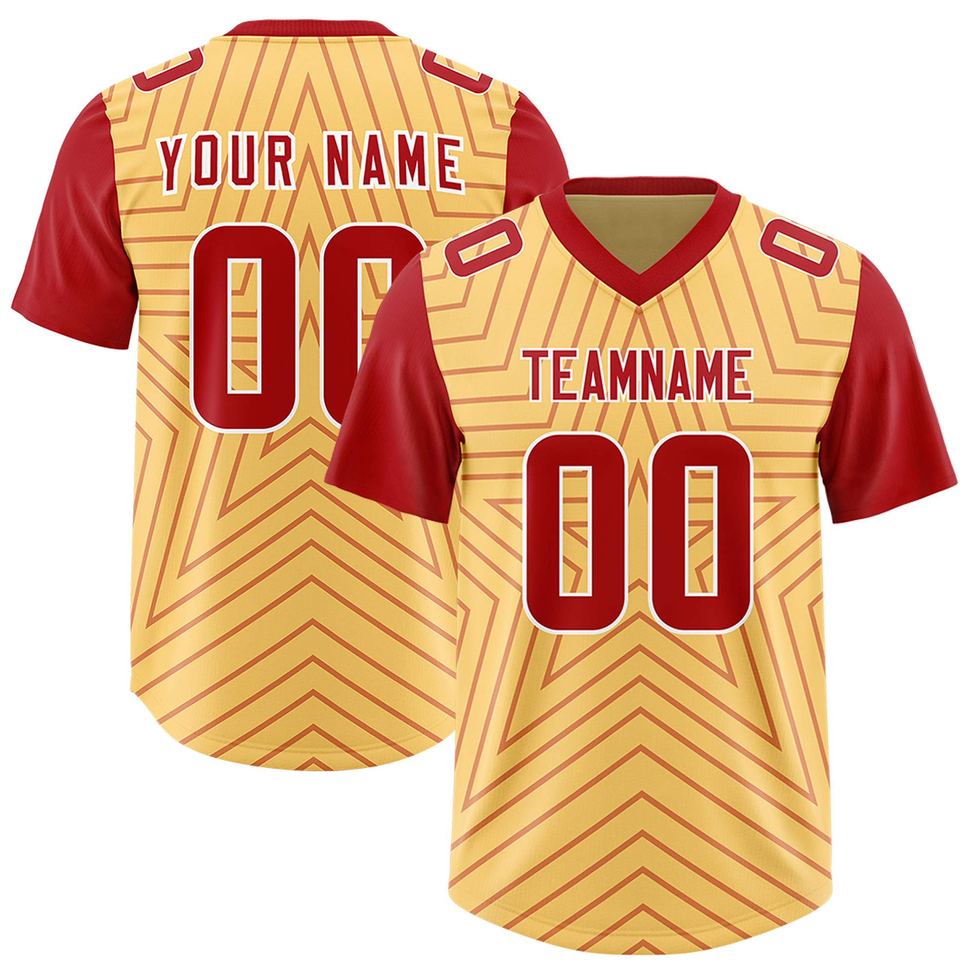 Custom Khaki Red Personalized Star Pattern Raglan Sleeves Authentic American Football Jersey