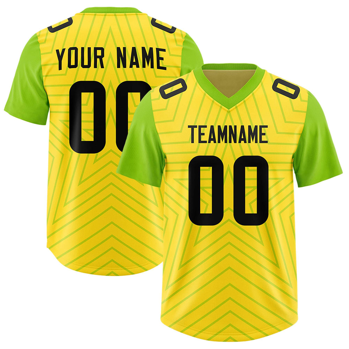 Custom Gold Neon Green Personalized Star Pattern Raglan Sleeves Authentic American Football Jersey