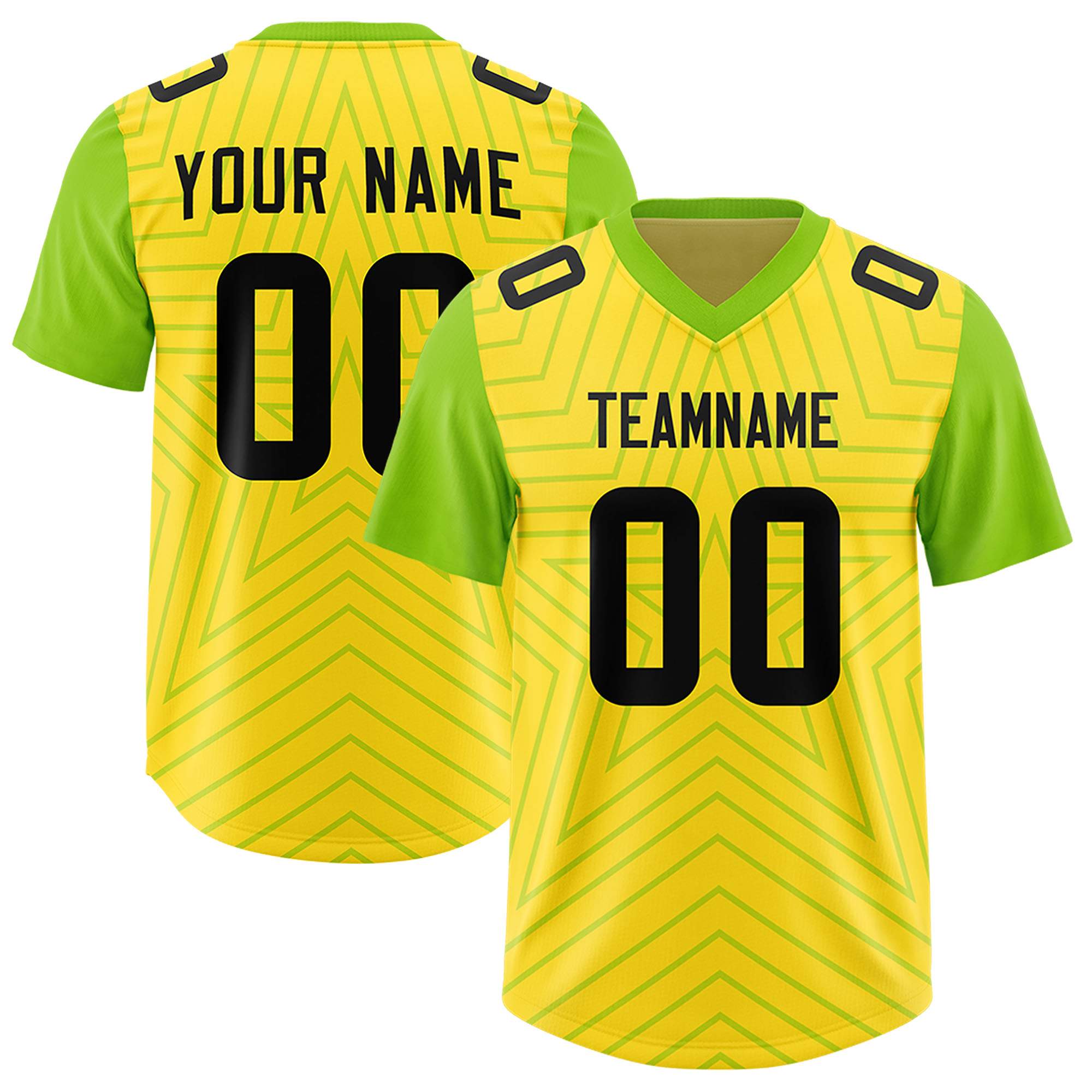 Custom Gold Neon Green Personalized Star Pattern Raglan Sleeves Authentic American Football Jersey