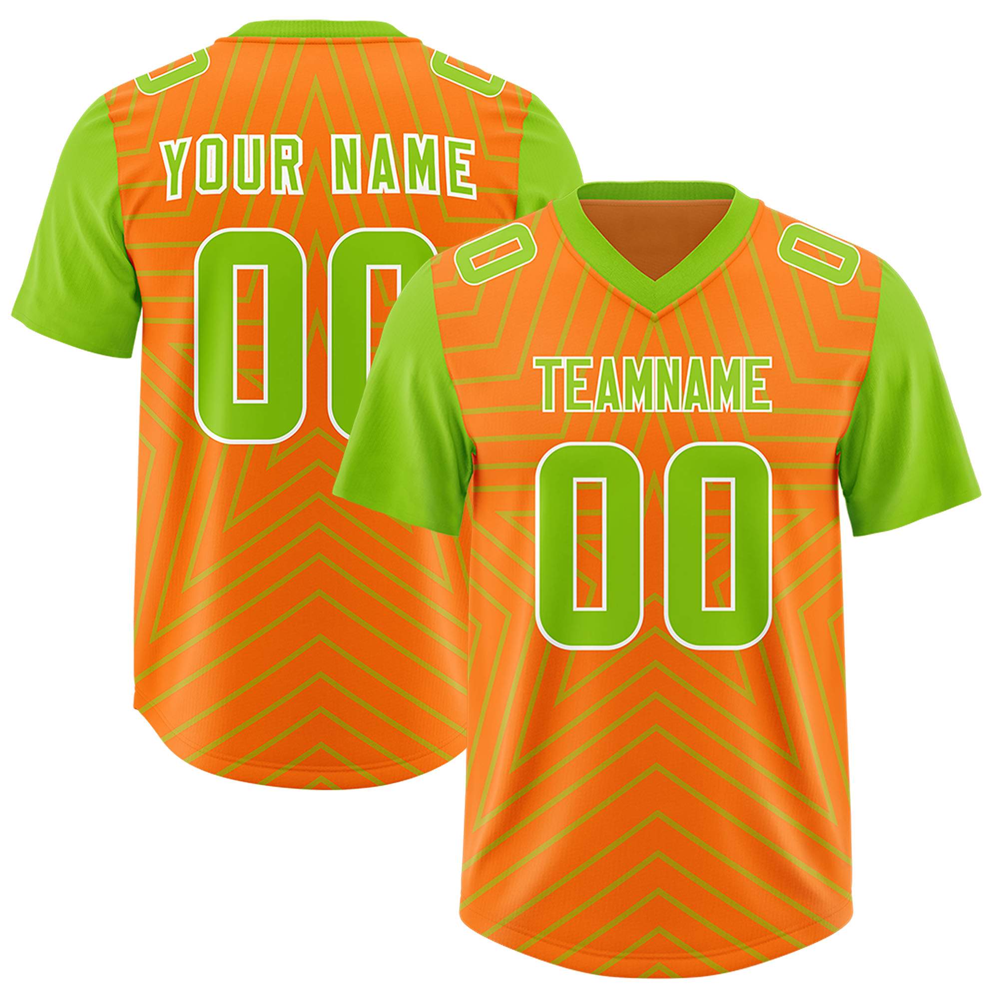 Custom Orange Neon Green Personalized Star Pattern Raglan Sleeves Authentic American Football Jersey