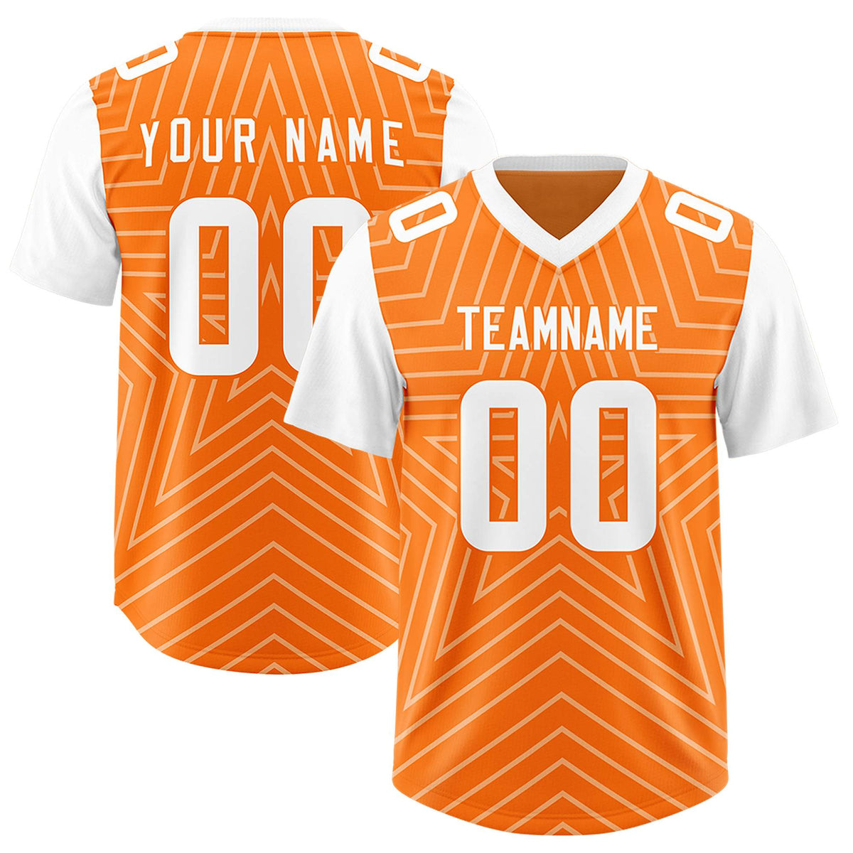 Custom Orange White Personalized Star Pattern Raglan Sleeves Authentic American Football Jersey