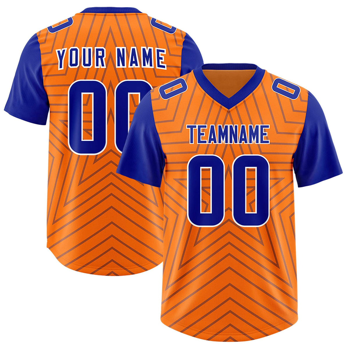 Custom Orange Royal Personalized Star Pattern Raglan Sleeves Authentic American Football Jersey