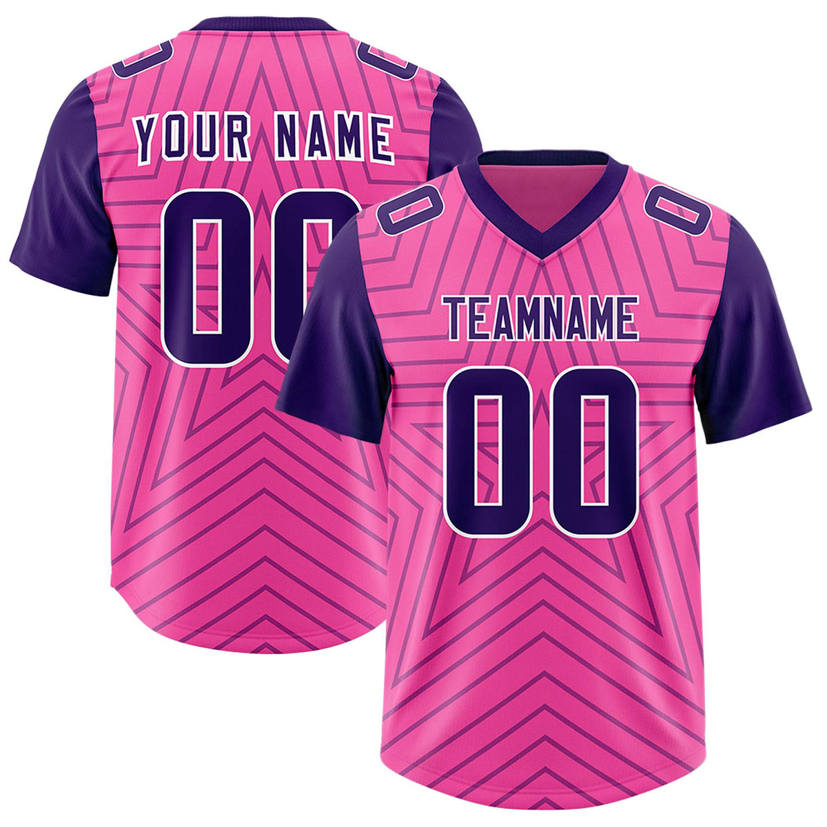 Custom Pink Purple Personalized Star Pattern Raglan Sleeves Authentic American Football Jersey