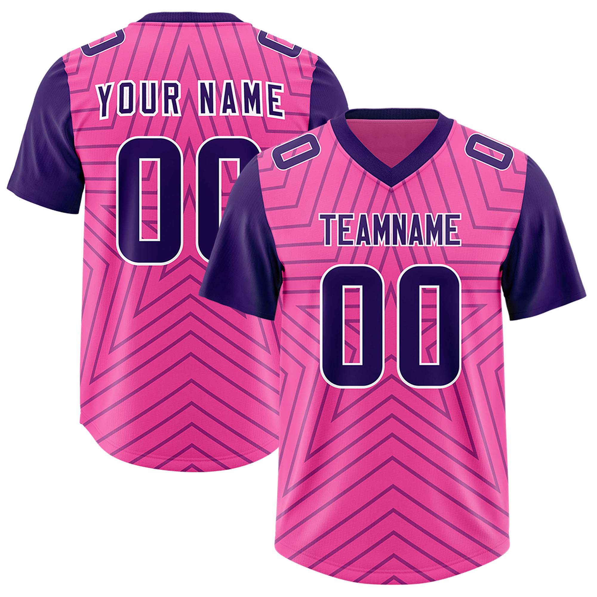 Custom Pink Purple Personalized Star Pattern Raglan Sleeves Authentic American Football Jersey