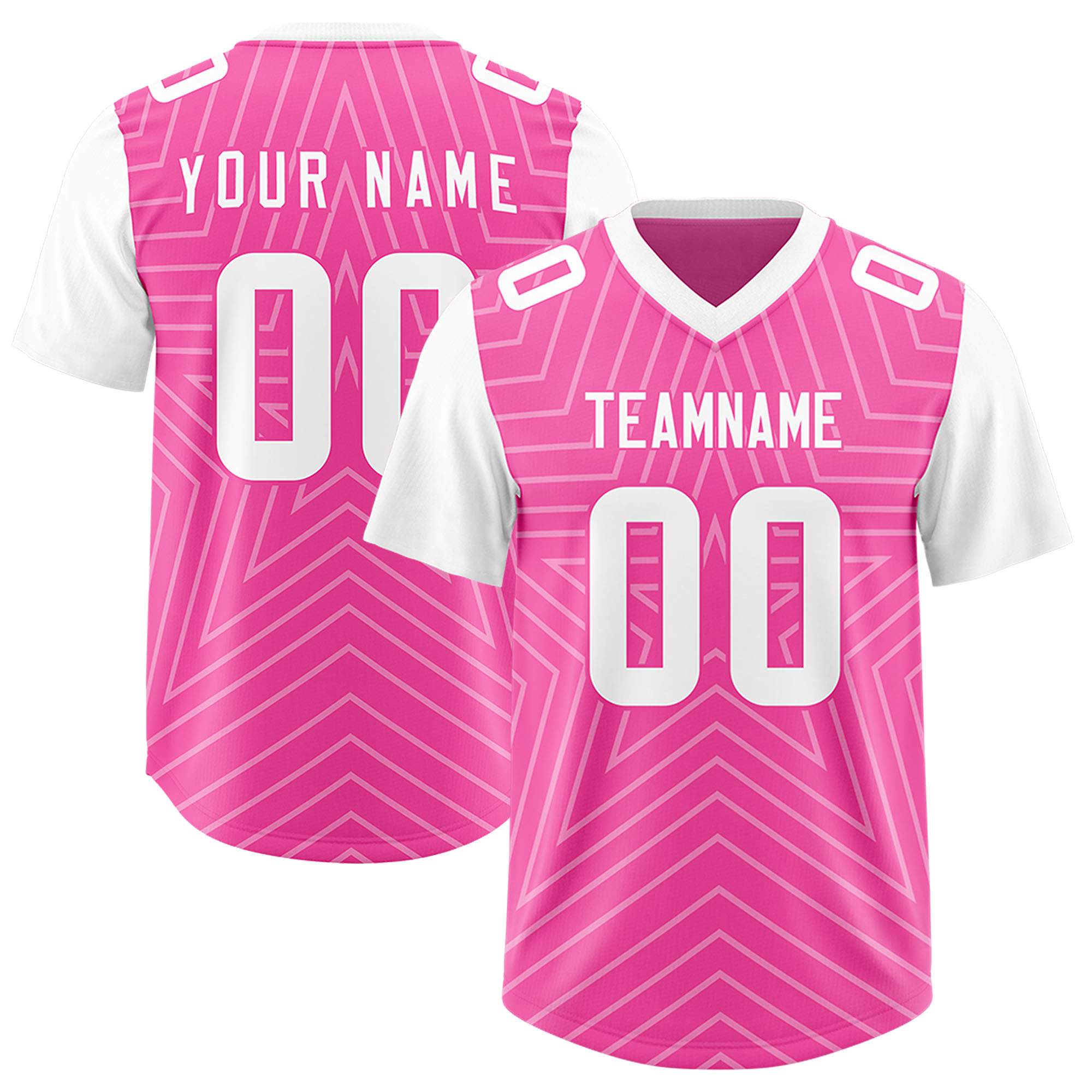 Custom Pink White Personalized Star Pattern Raglan Sleeves Authentic American Football Jersey