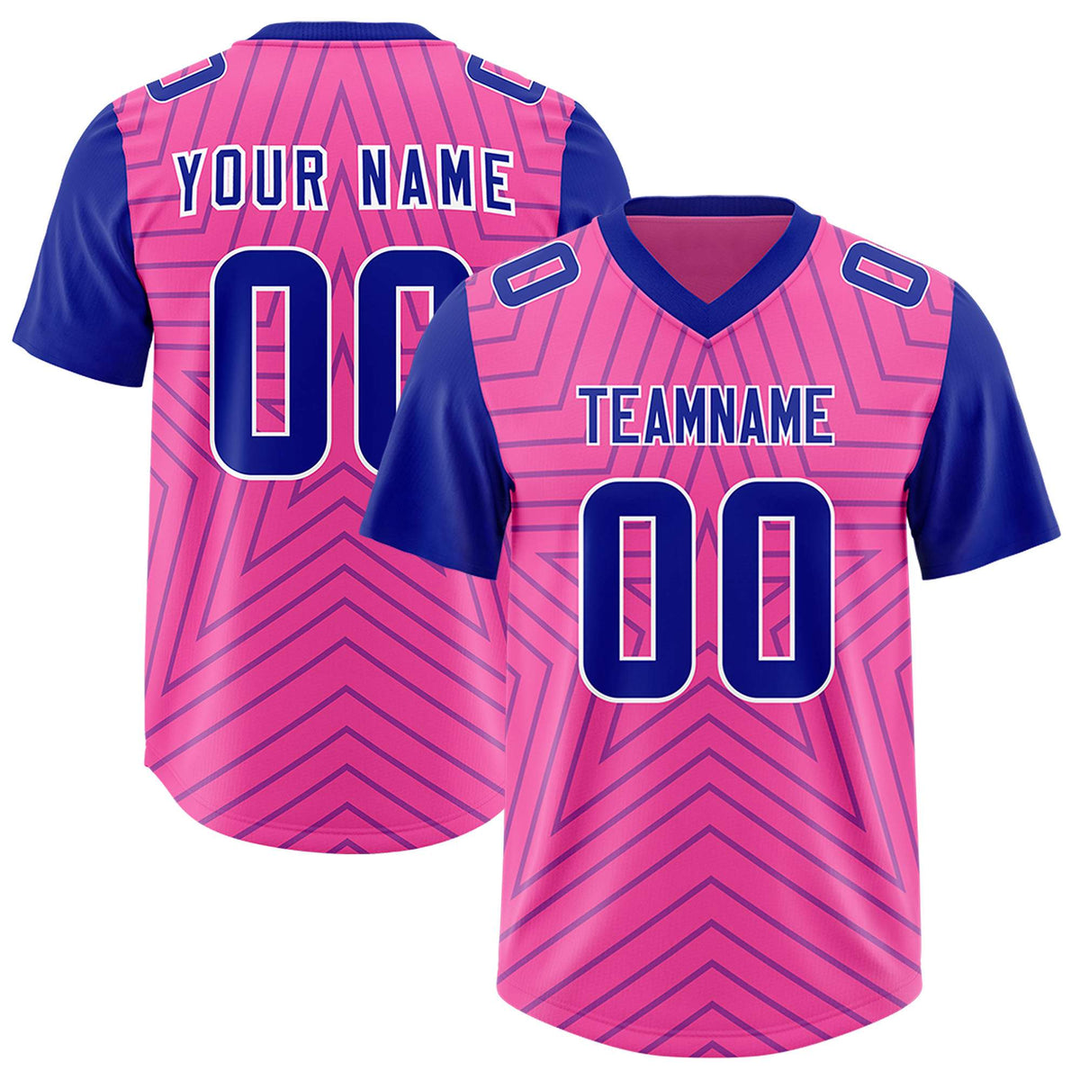 Custom Pink Royal Personalized Star Pattern Raglan Sleeves Authentic American Football Jersey